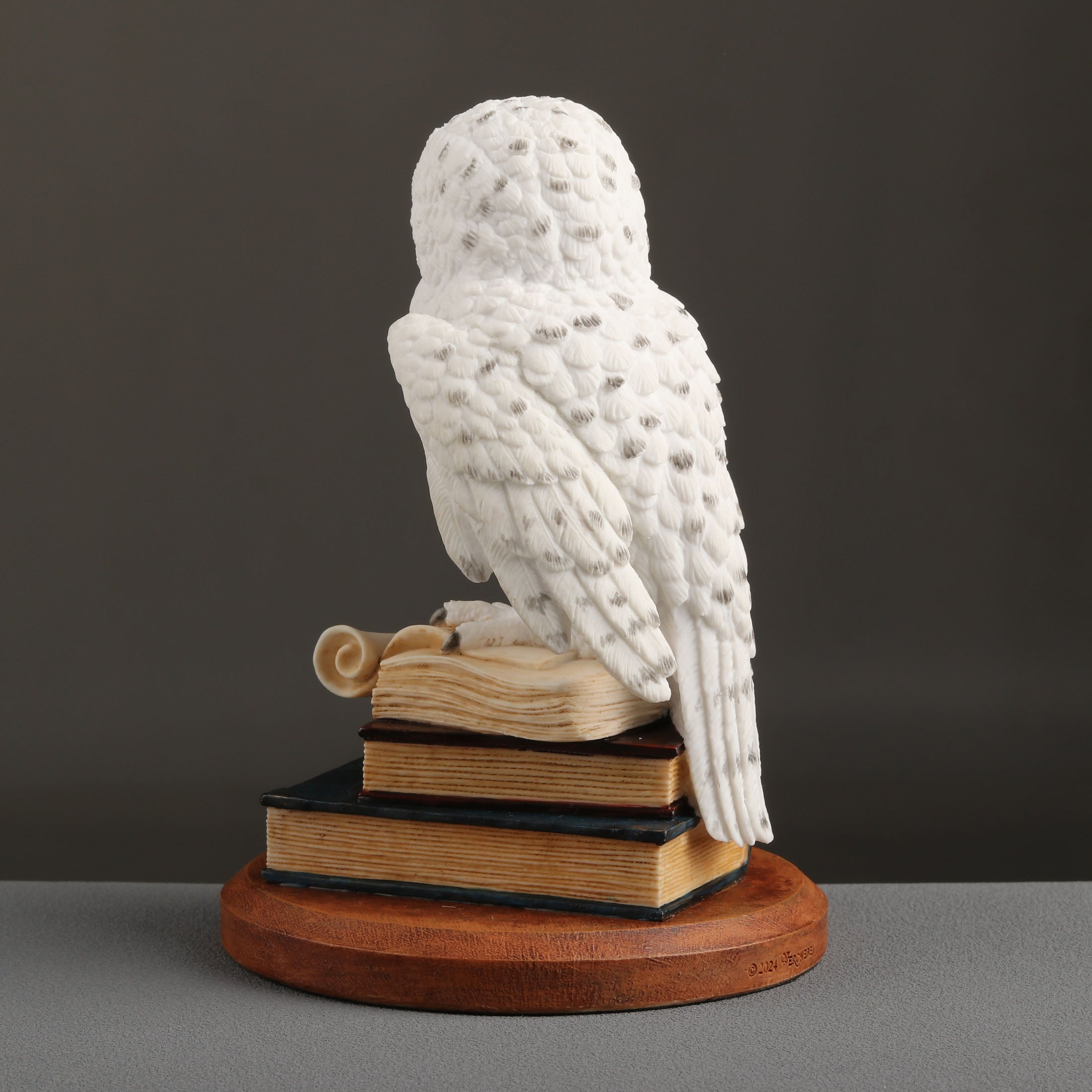 Snowy Owl Scripting On Top Of Stack Of Books