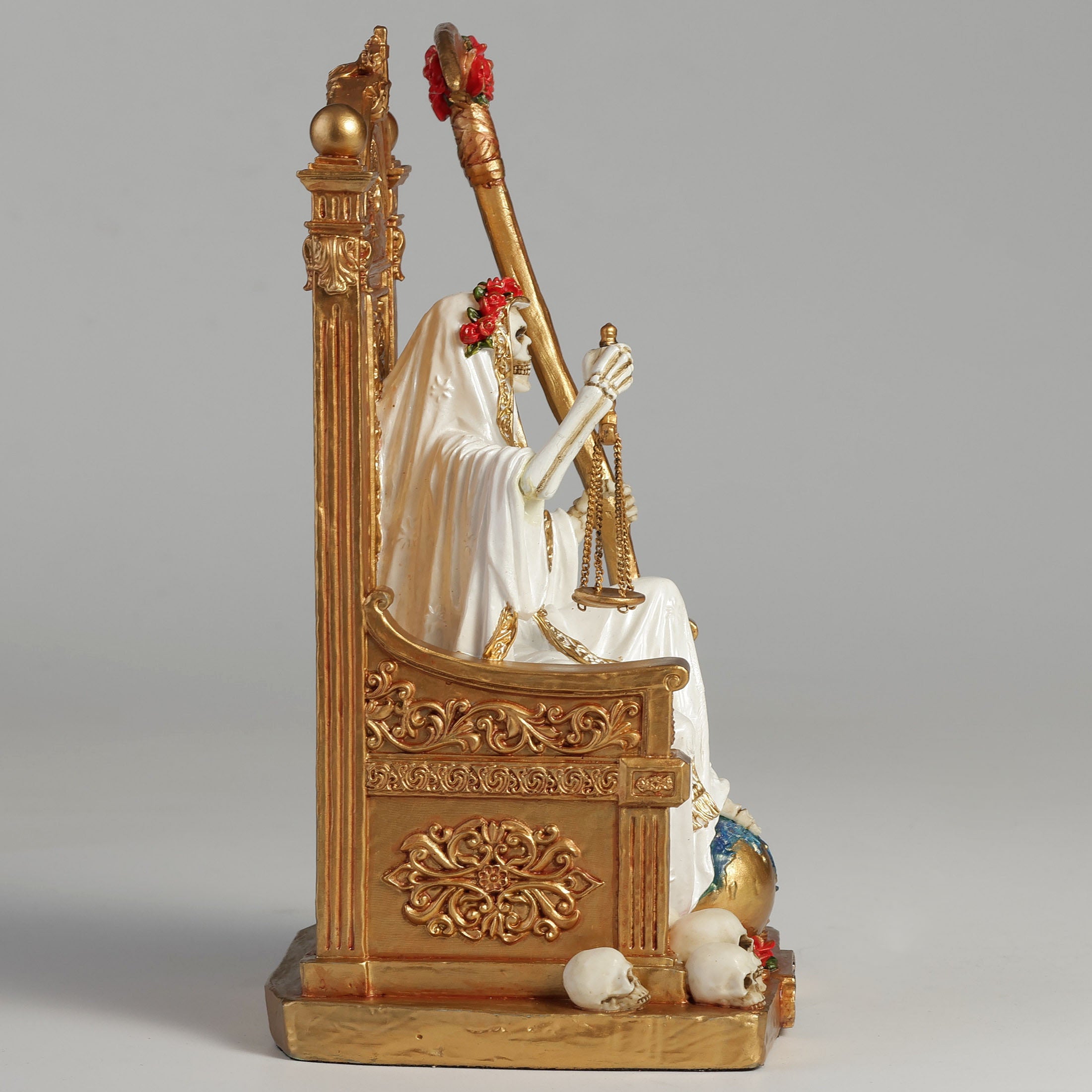 Santa Muerte On Throne With Scythe And Scale