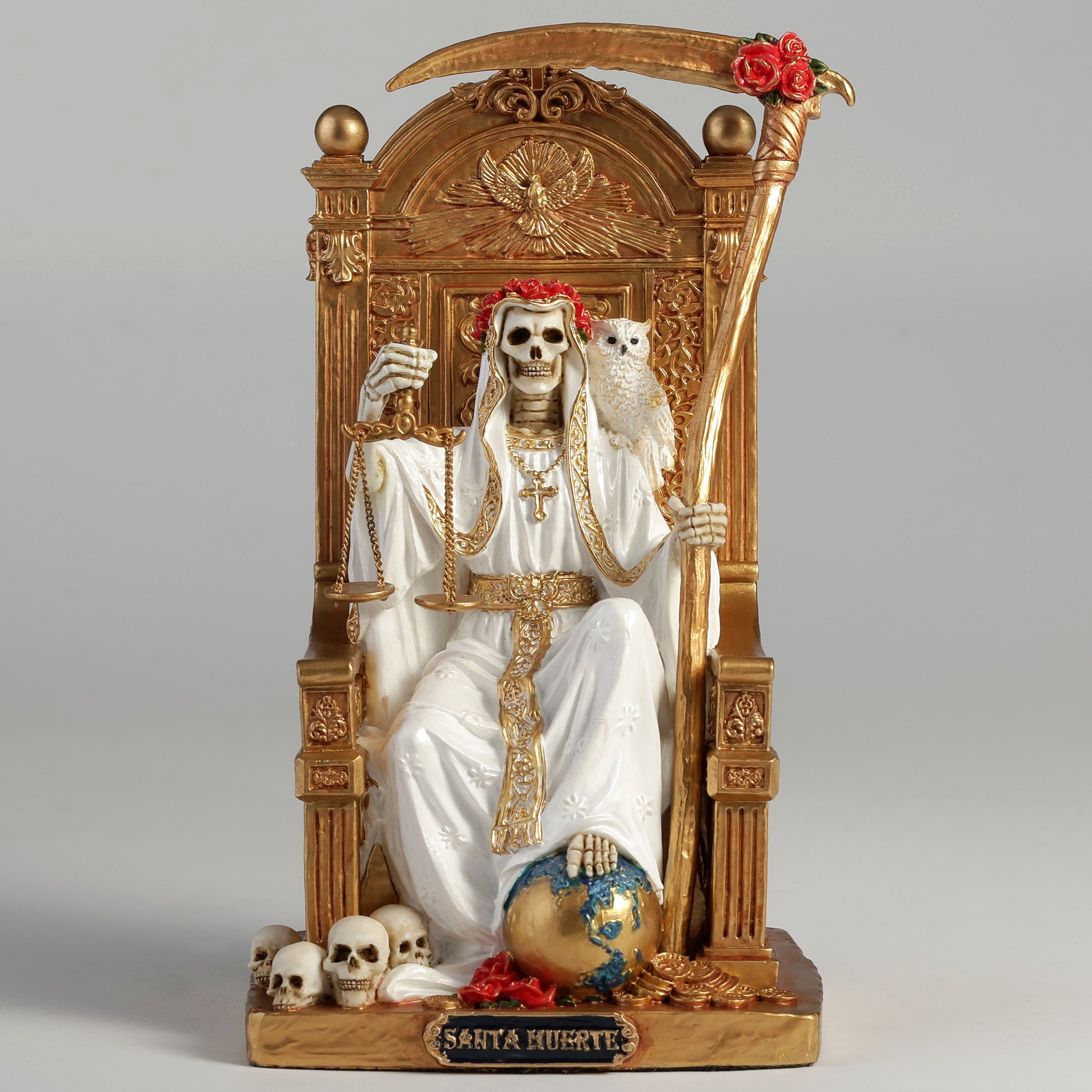 Santa Muerte On Throne With Scythe And Scale