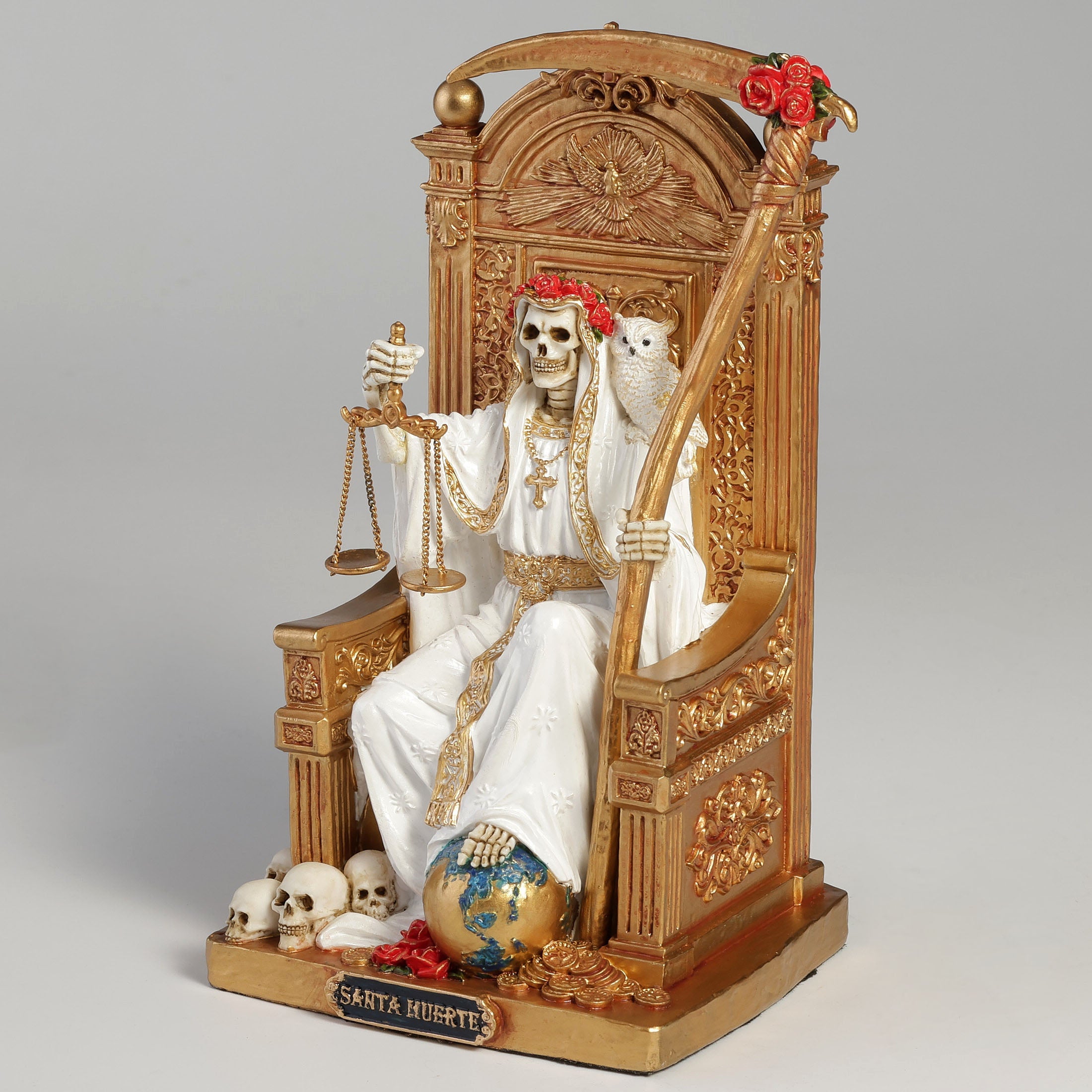 Santa Muerte On Throne With Scythe And Scale
