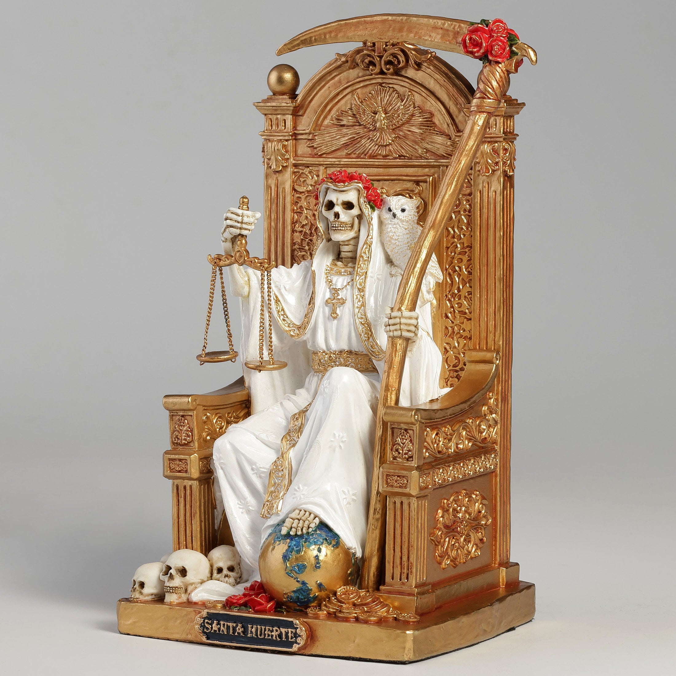 Santa Muerte On Throne With Scythe And Scale