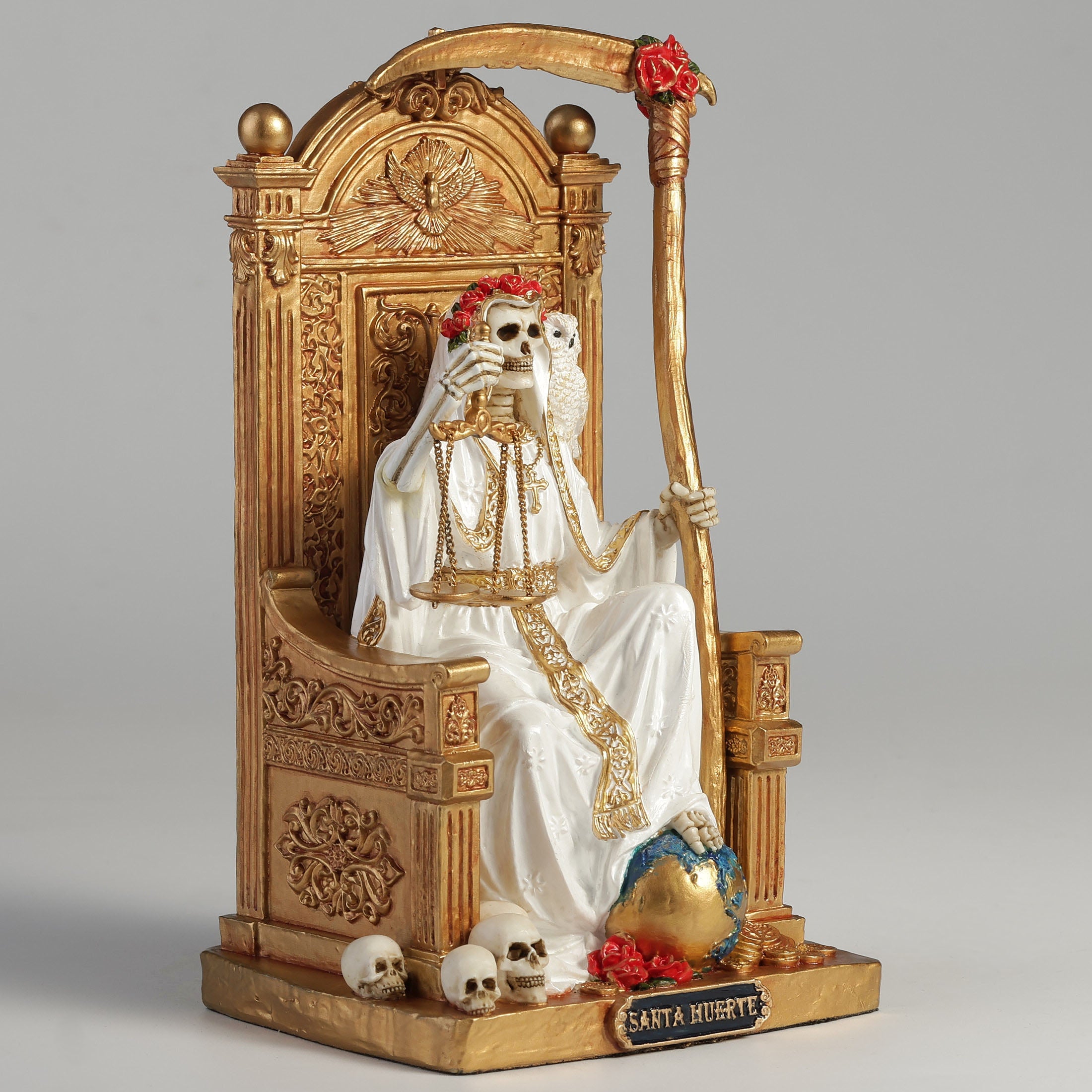 Santa Muerte On Throne With Scythe And Scale