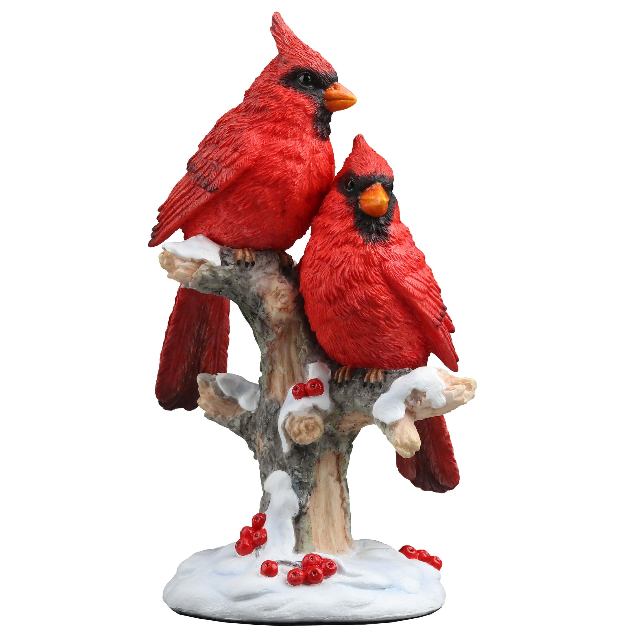 Twin Cardinal Perching On Snow Covered Branch
