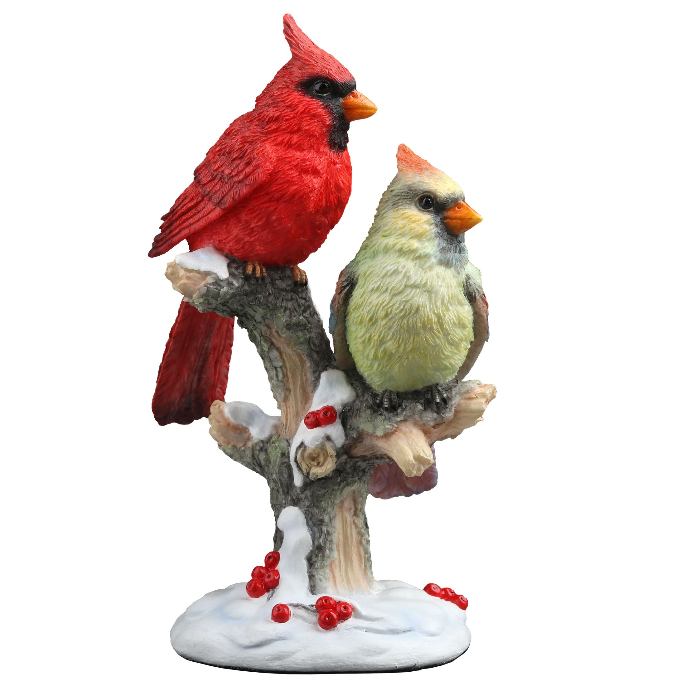 Cardinal Bird Couple Perching On Snowy Branch