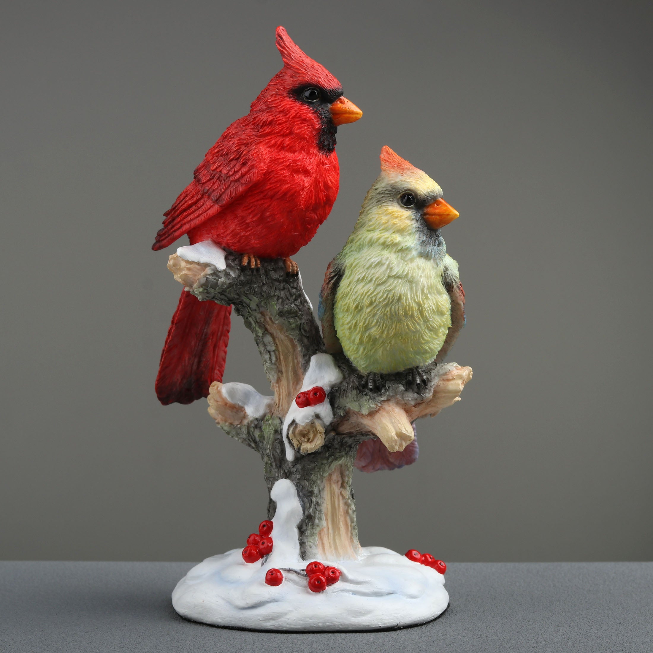 Cardinal Bird Couple Perching On Snowy Branch