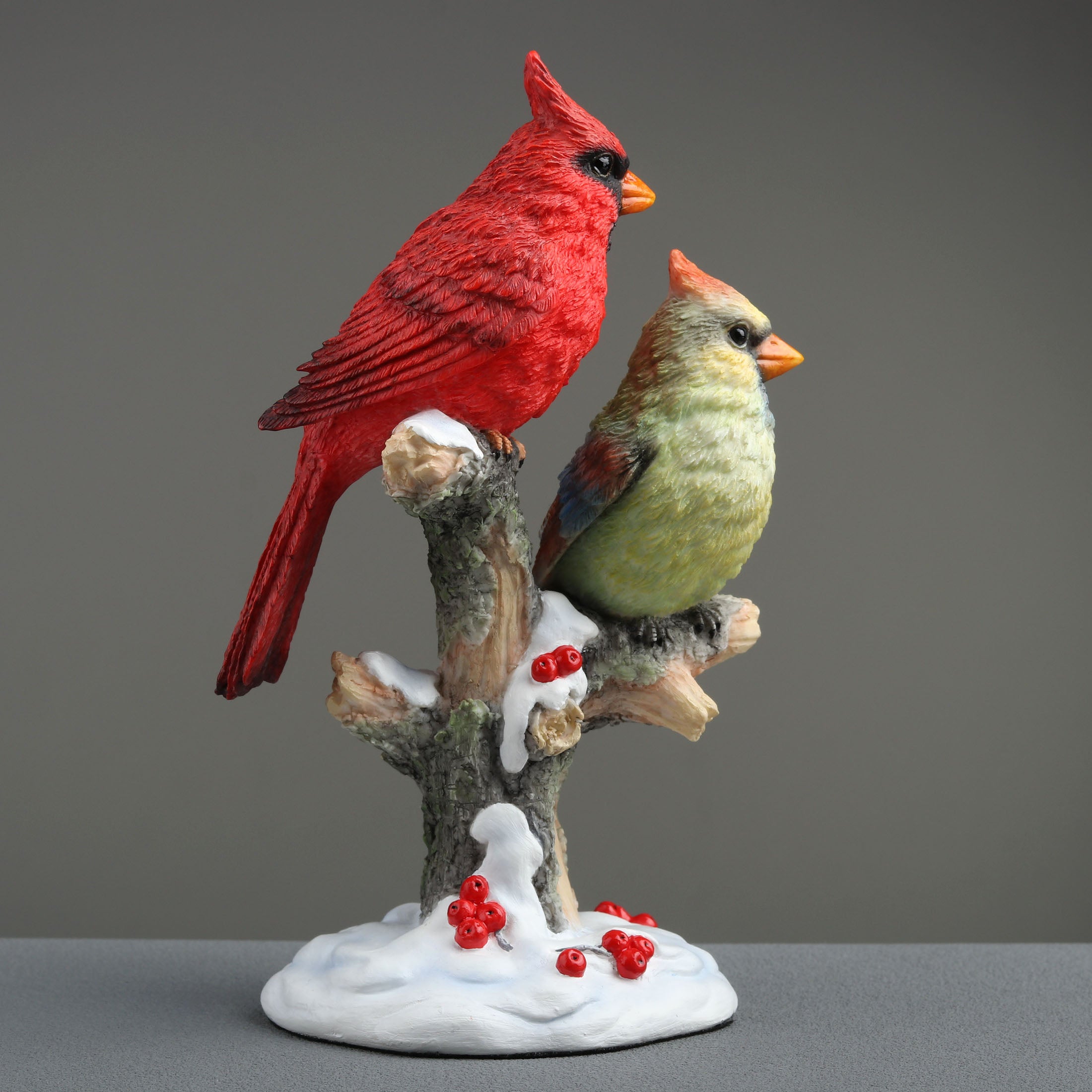 Cardinal Bird Couple Perching On Snowy Branch