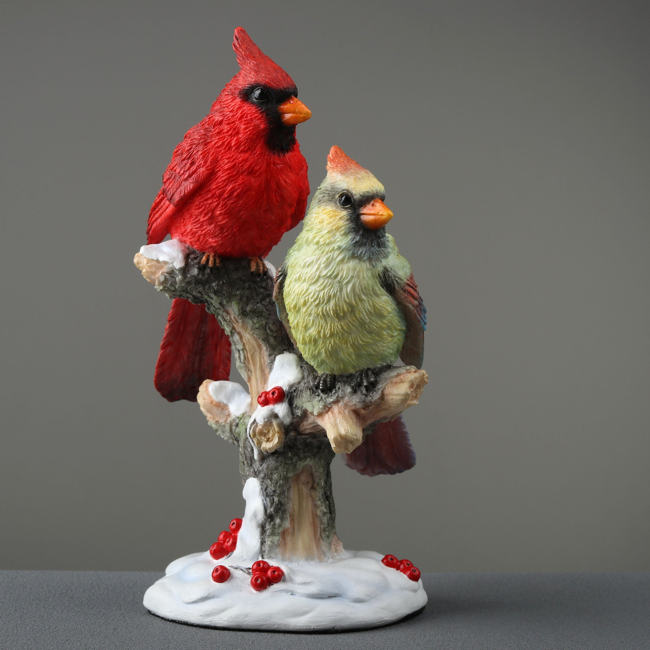 Cardinal Bird Couple Perching On Snowy Branch