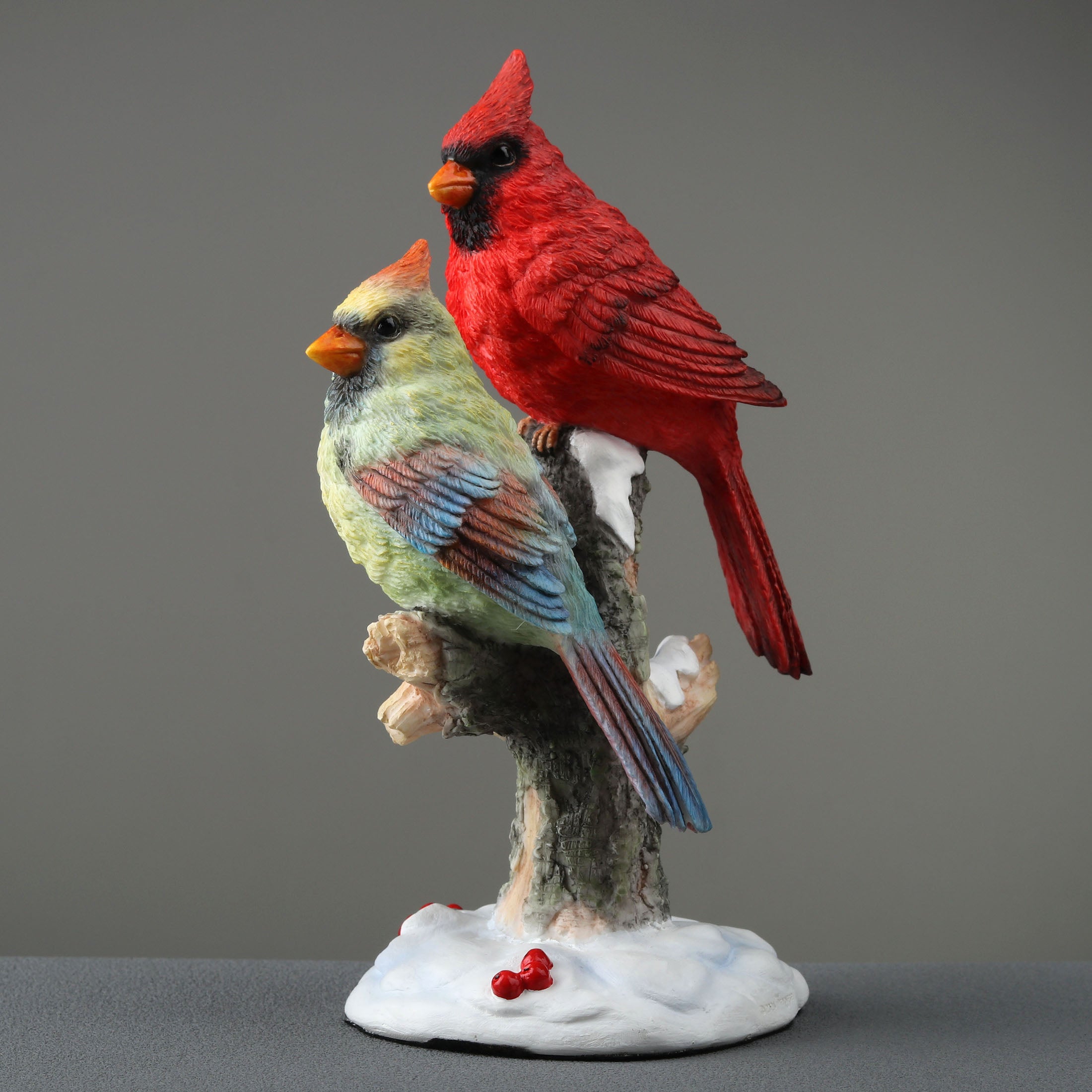 Cardinal Bird Couple Perching On Snowy Branch