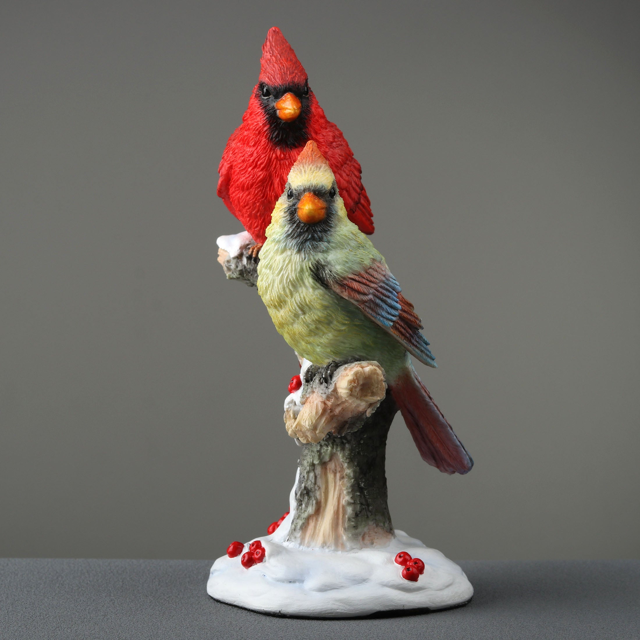 Cardinal Bird Couple Perching On Snowy Branch