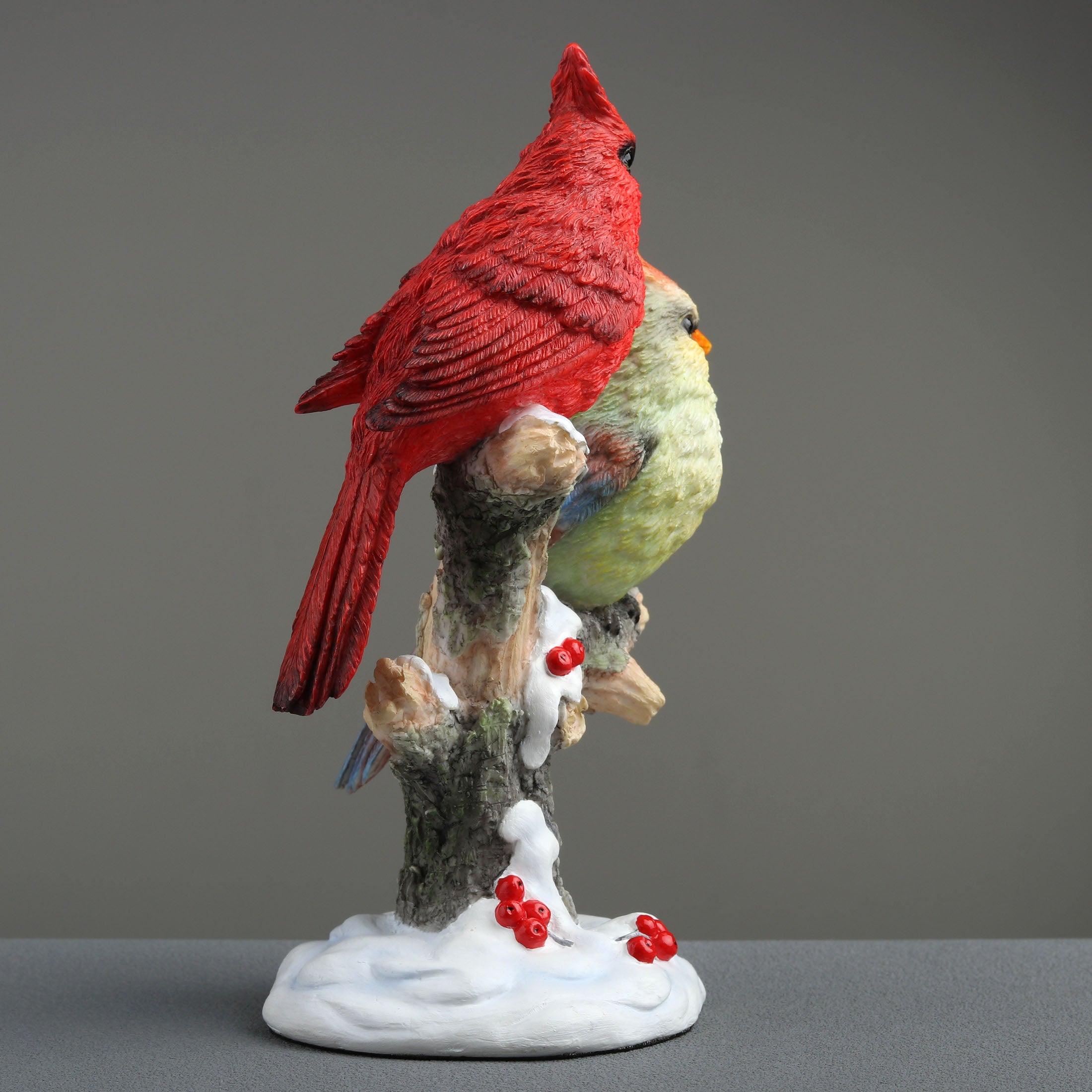 Cardinal Bird Couple Perching On Snowy Branch
