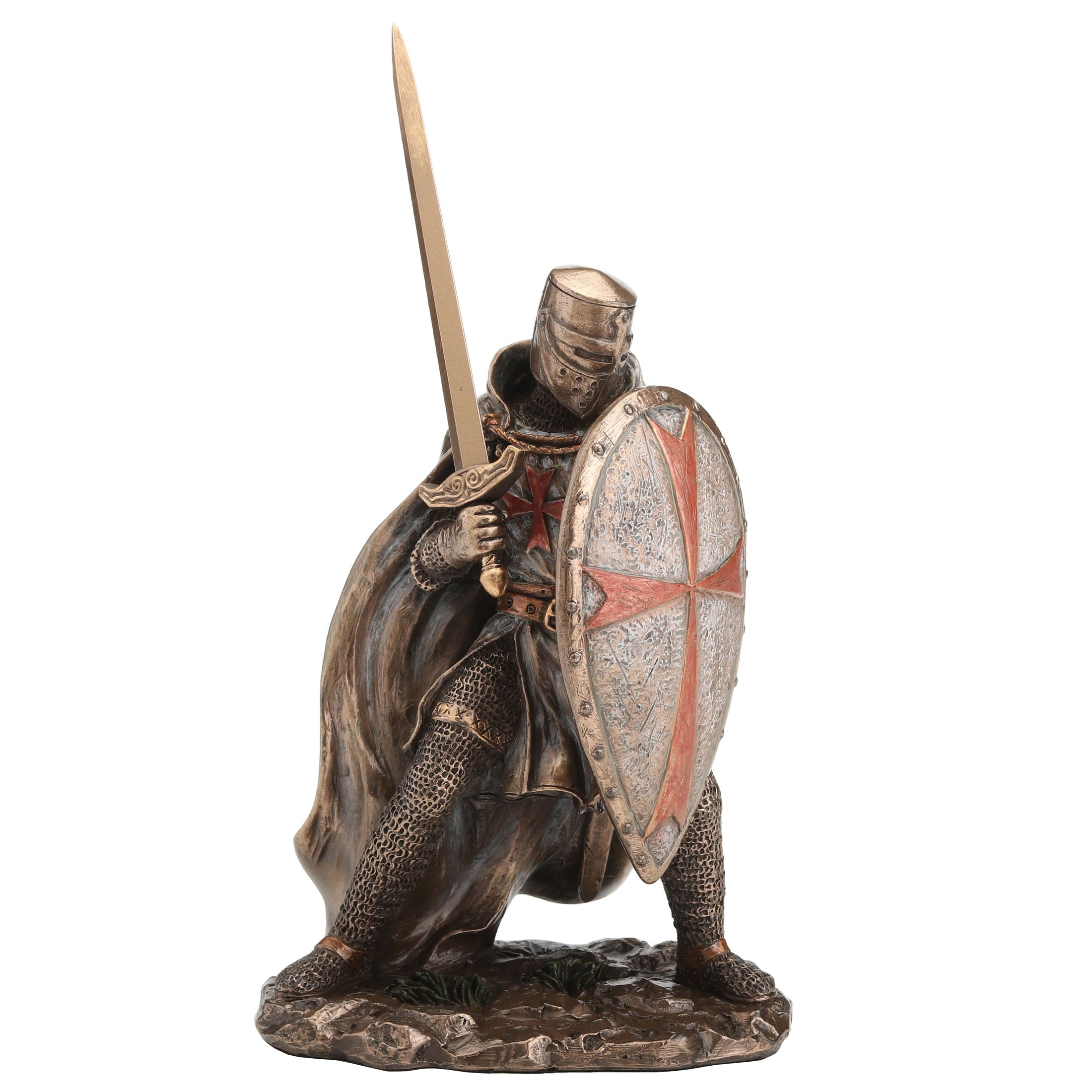 Knights Templar Crusader Wielding Sword and Shield