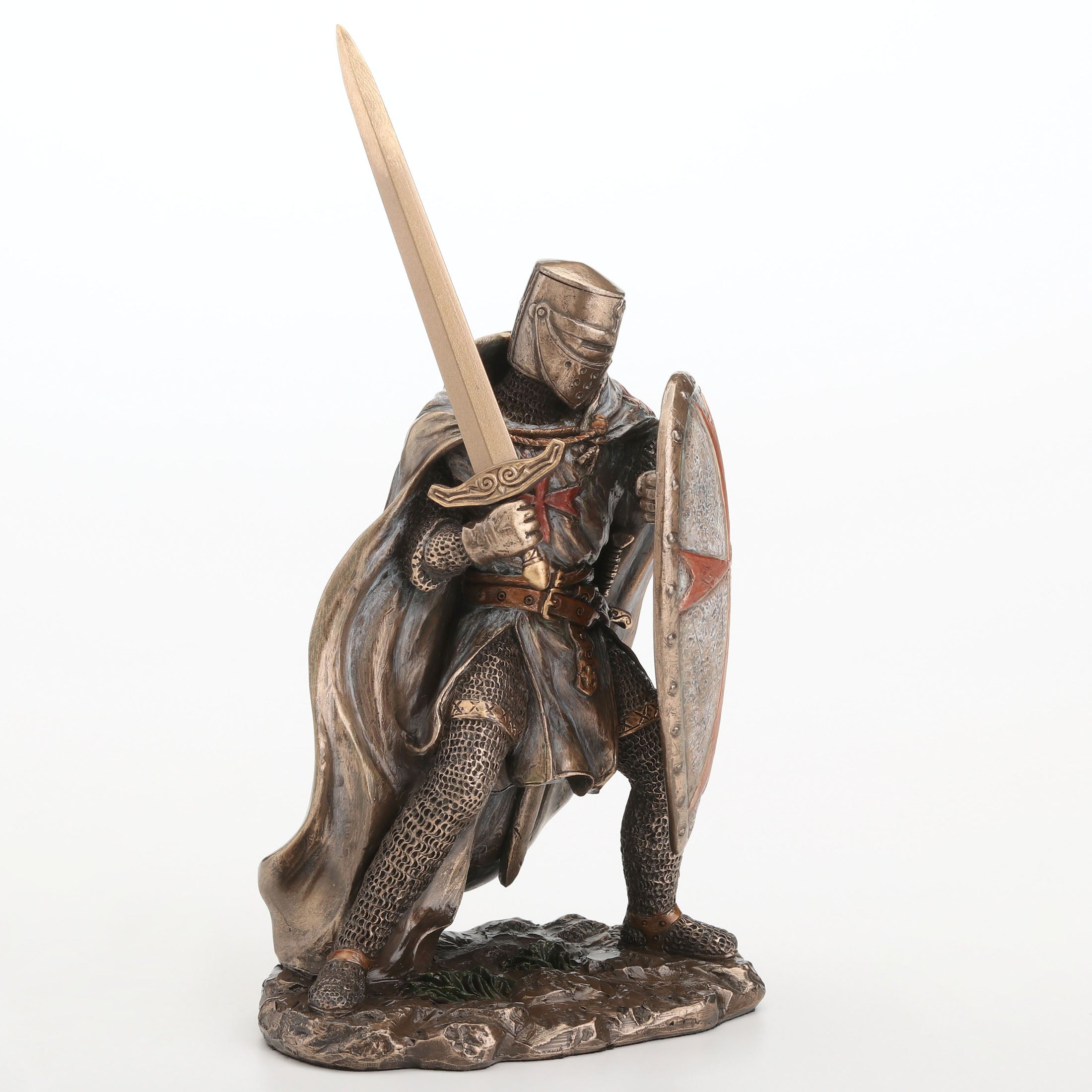 Knights Templar Crusader Wielding Sword and Shield