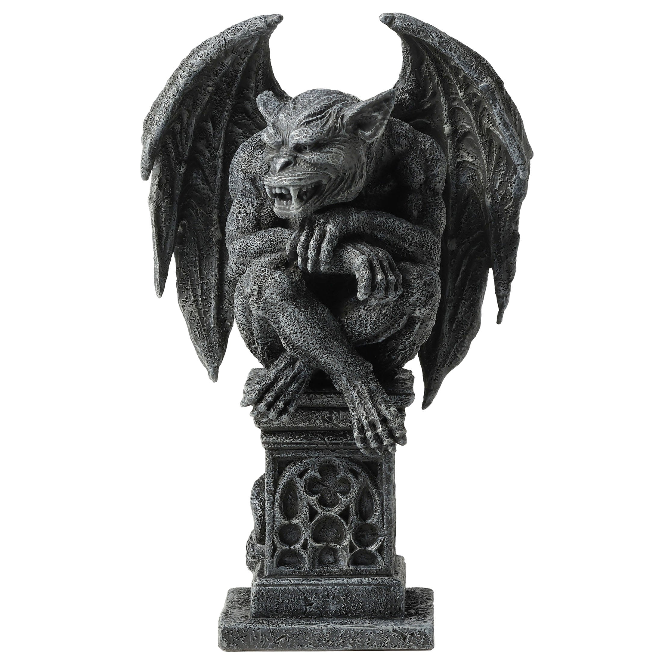 Beast Gargoyle On Pedestal Sitting Leg Crossed