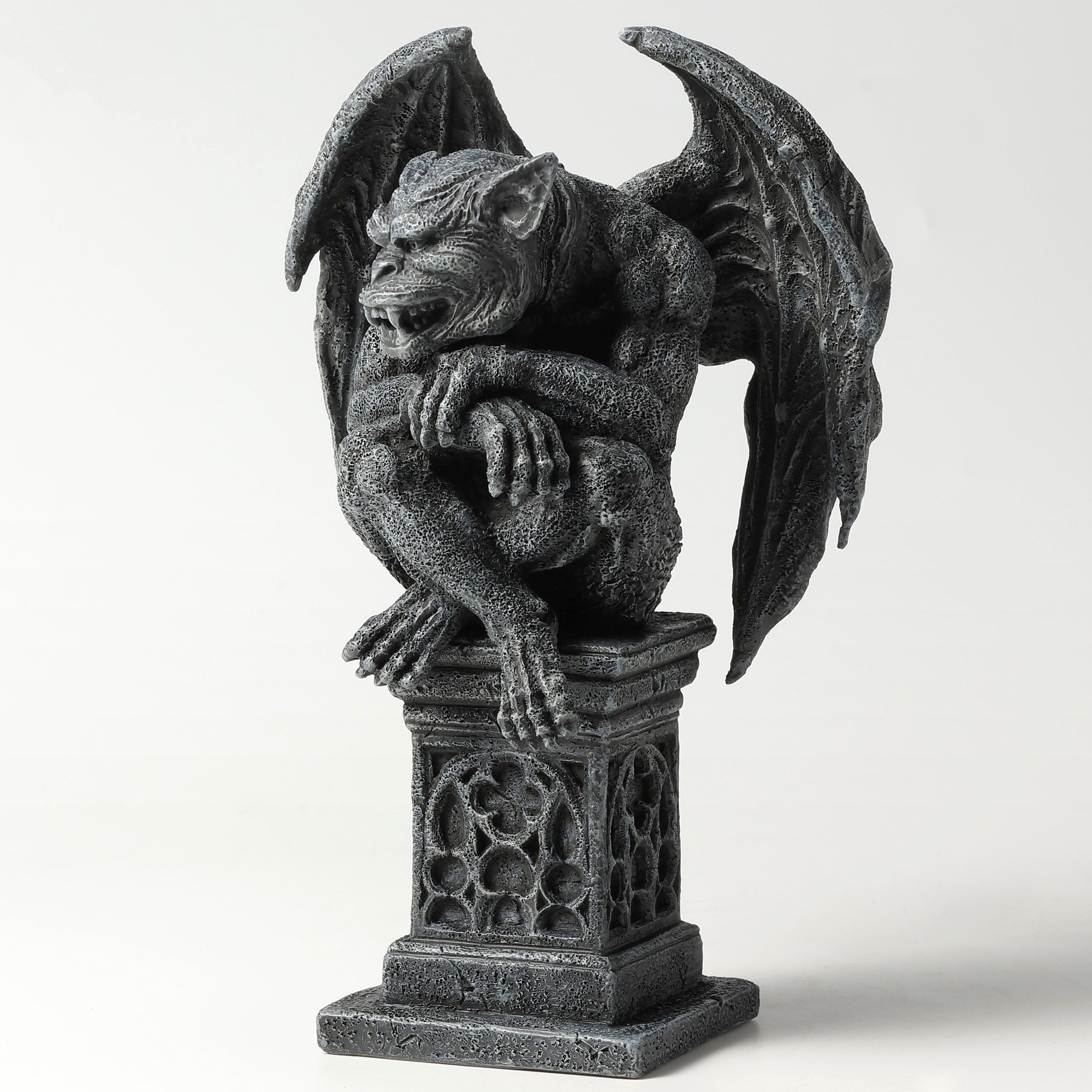 Beast Gargoyle On Pedestal Sitting Leg Crossed