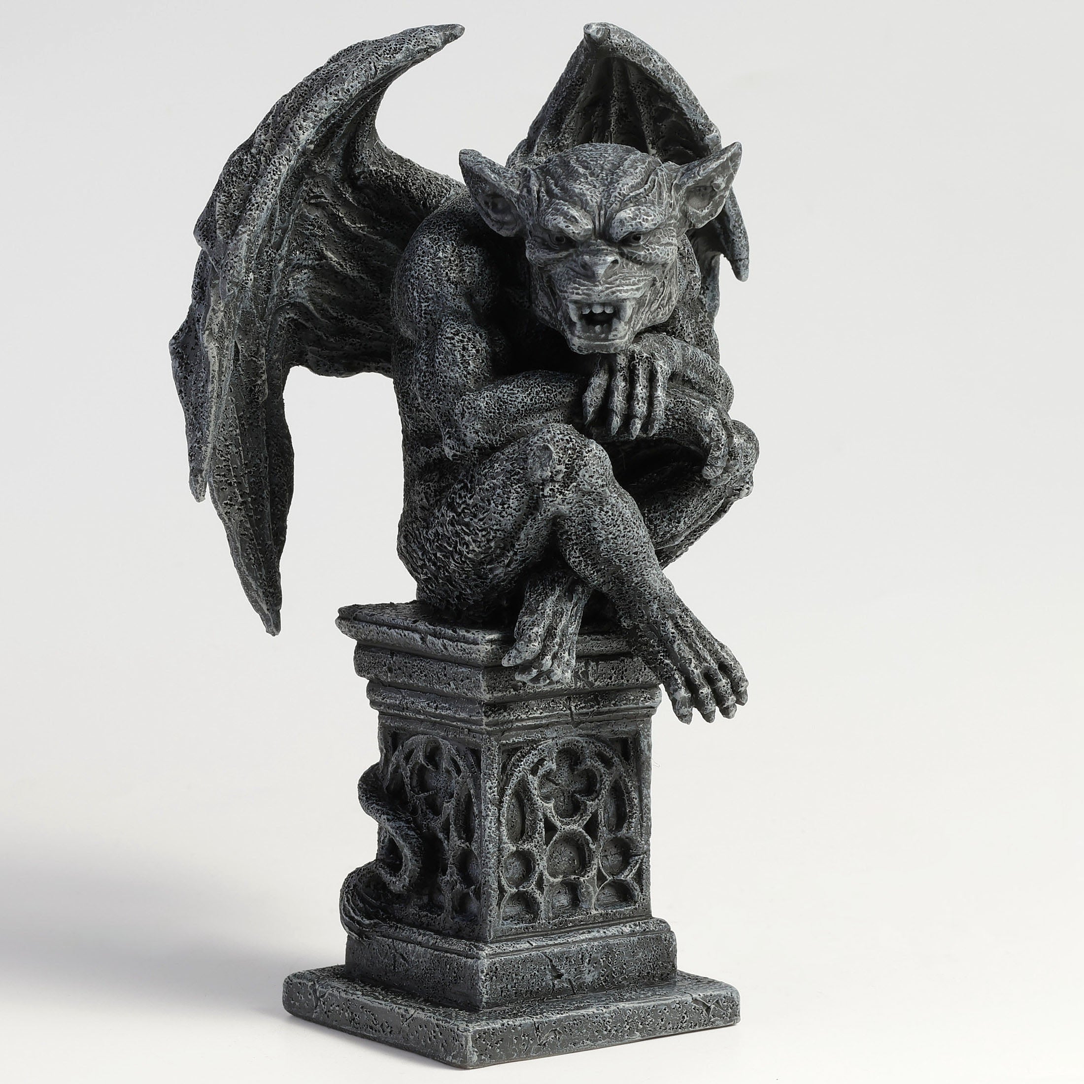 Beast Gargoyle On Pedestal Sitting Leg Crossed