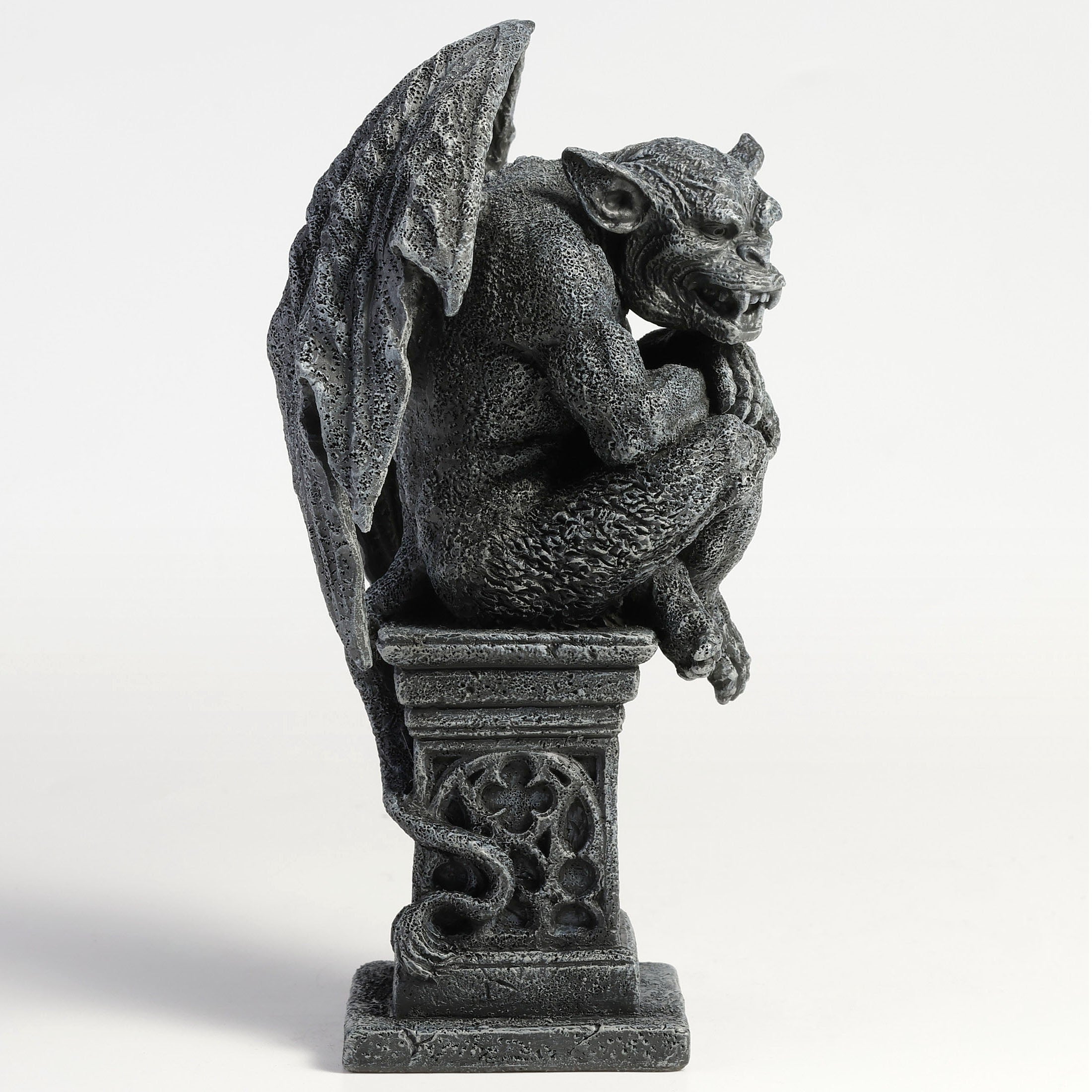 Beast Gargoyle On Pedestal Sitting Leg Crossed