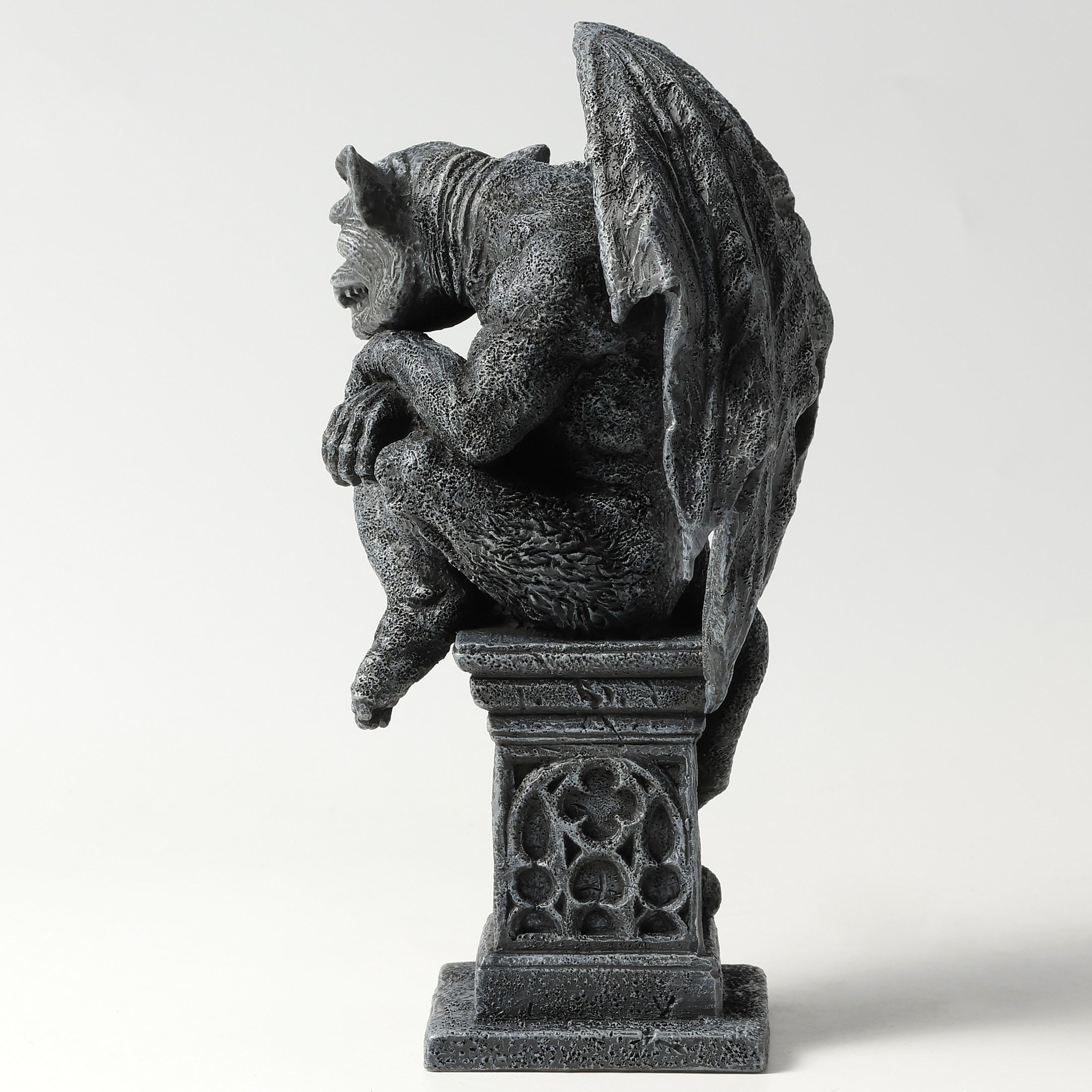 Beast Gargoyle On Pedestal Sitting Leg Crossed
