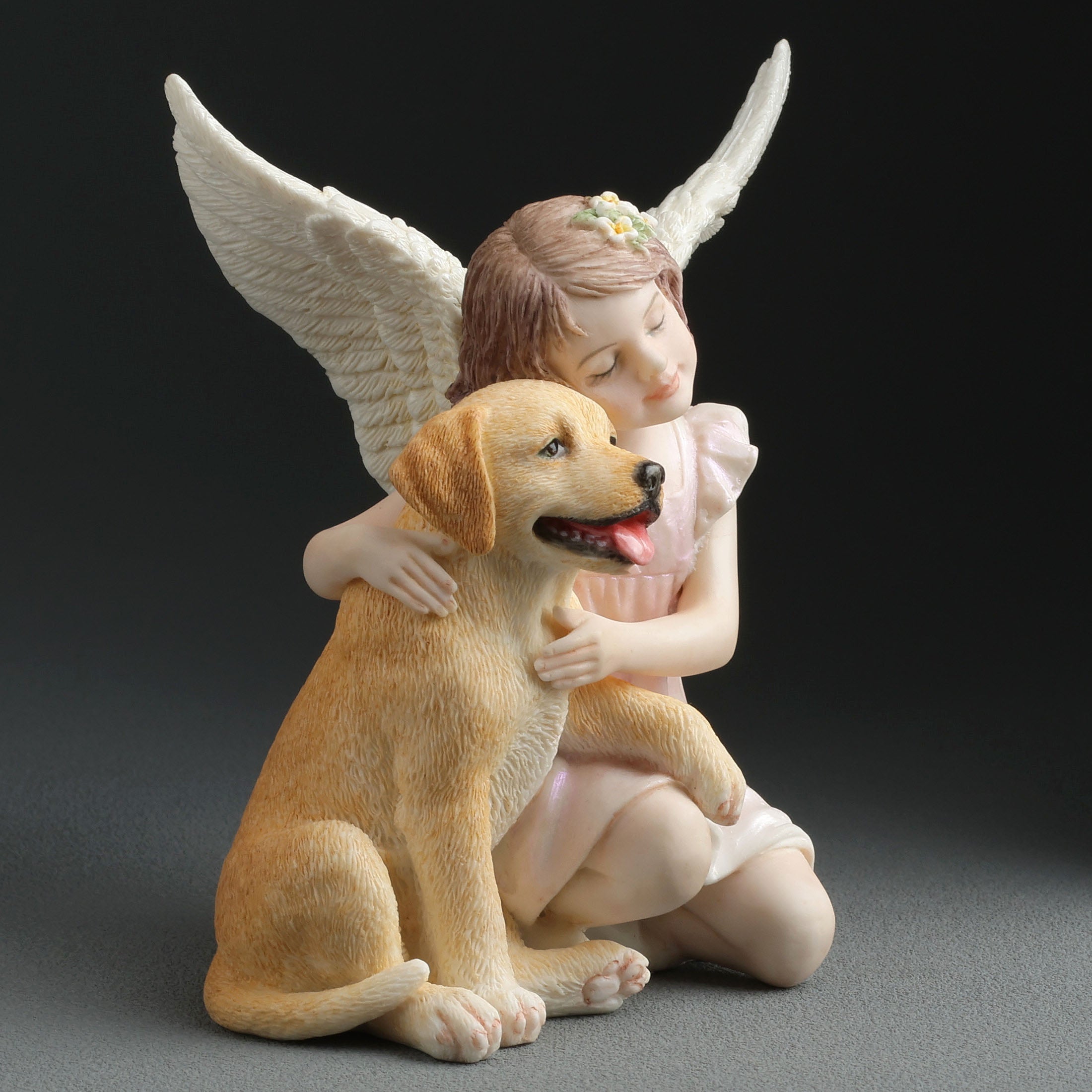 Angelic Little Girl with Golden Retriever Puppy Figurine