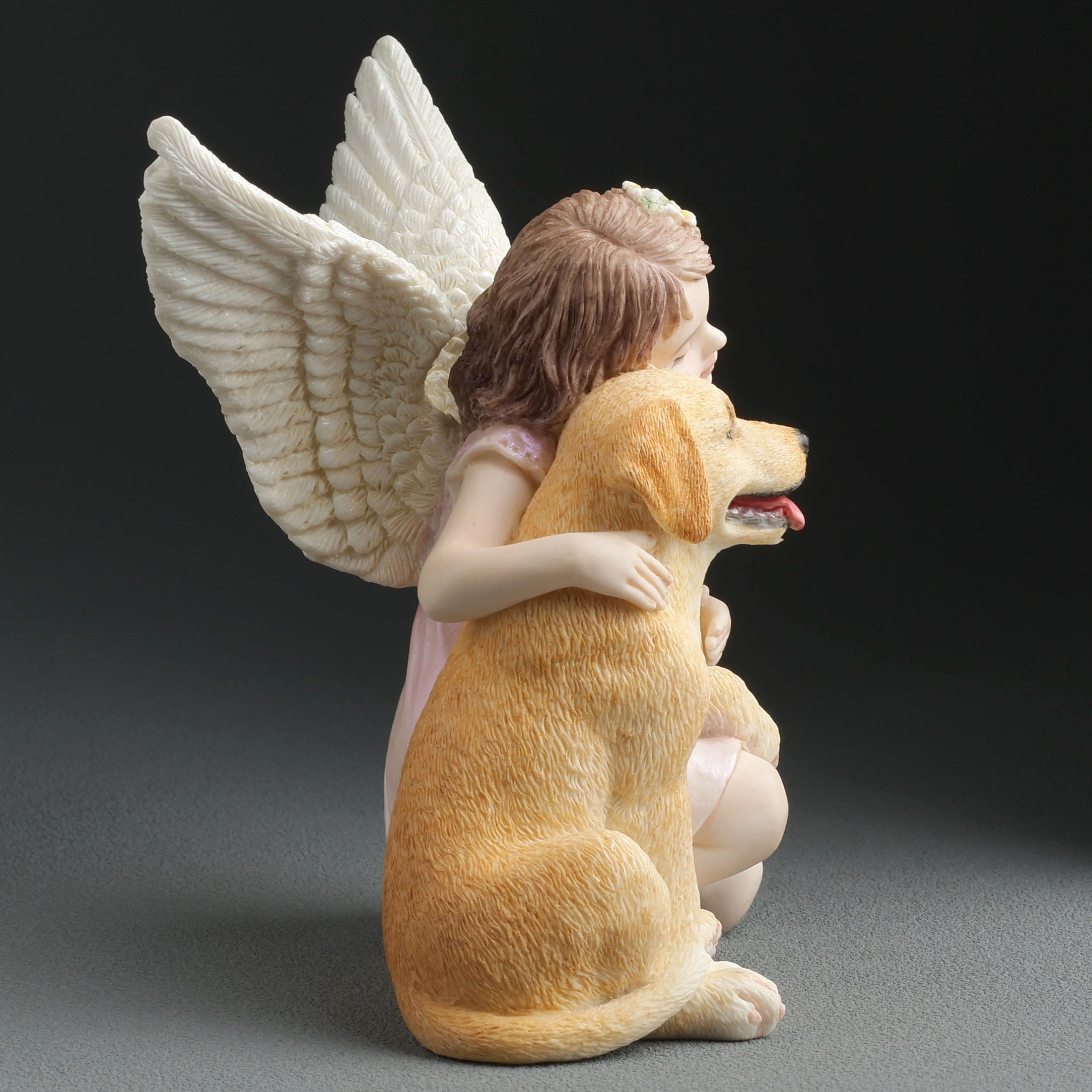 Angelic Little Girl with Golden Retriever Puppy Figurine