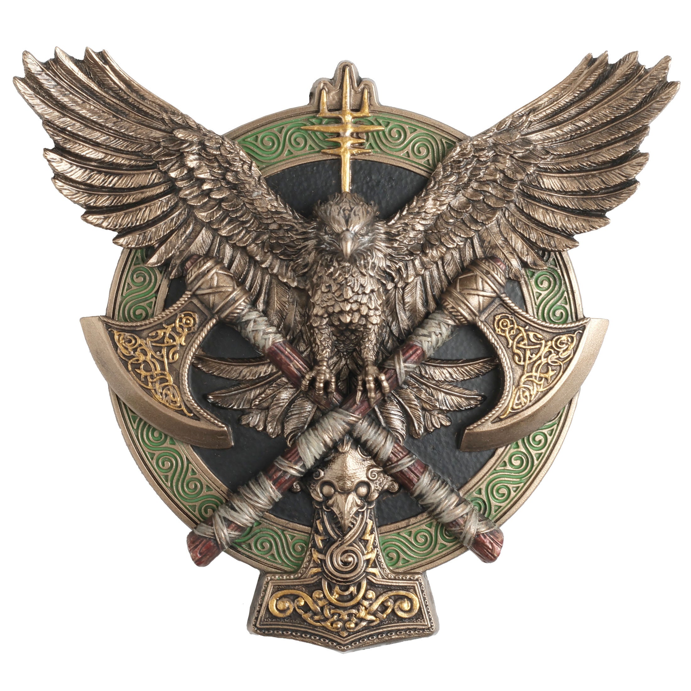 Wings Of Valhalla Twin Axe Falcon Shield Wall Plaque
