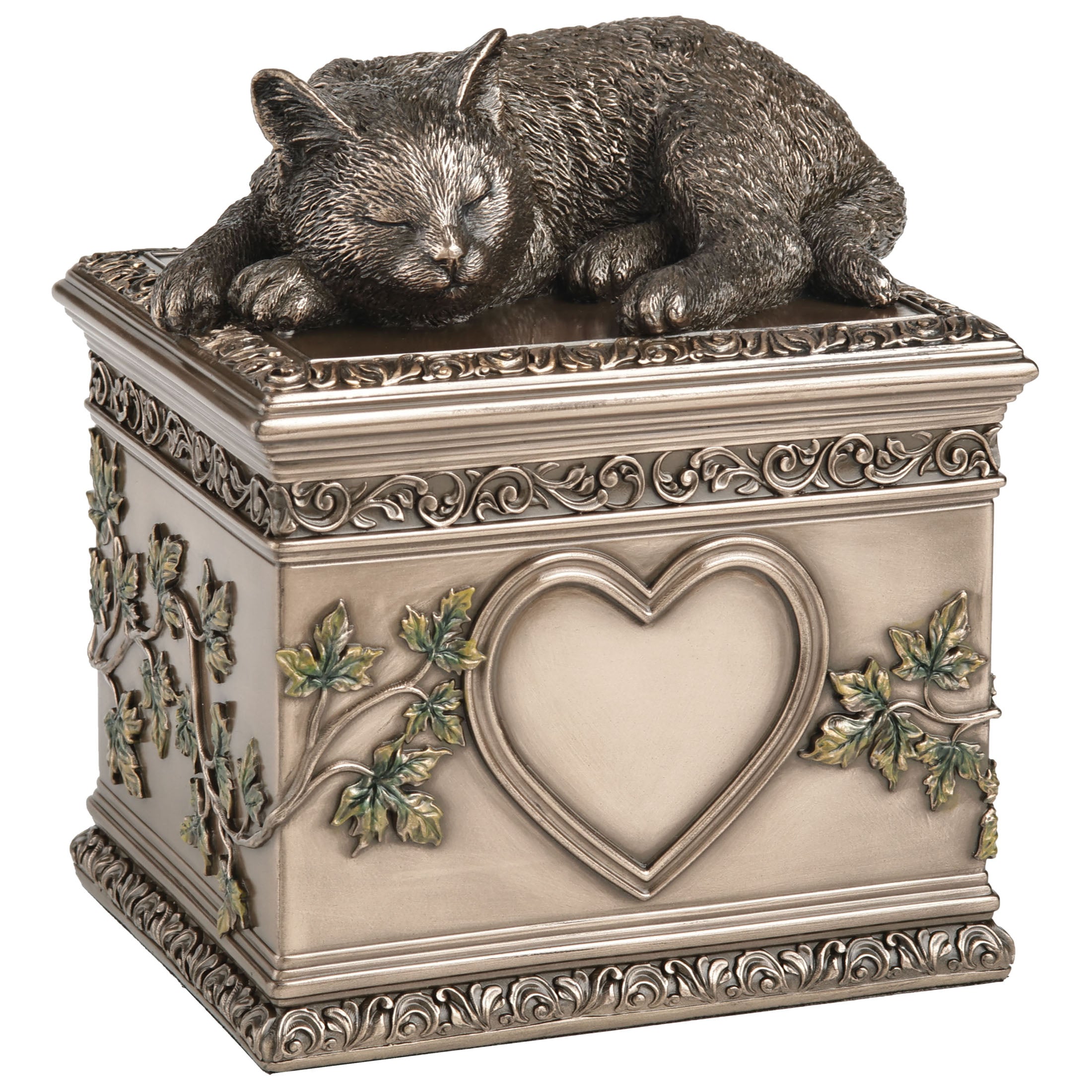 Sleeping Cat Memorial Urn With Heart Shaped Photo Frame (1200Ml)