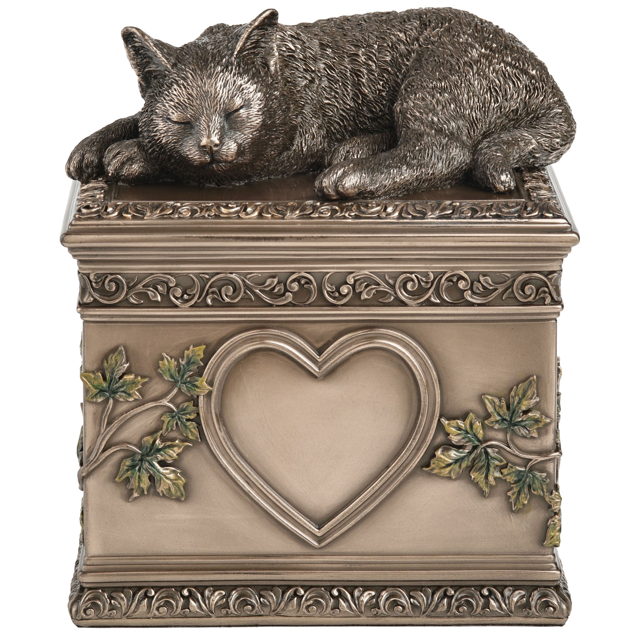 Sleeping Cat Memorial Urn With Heart Shaped Photo Frame (1200Ml)