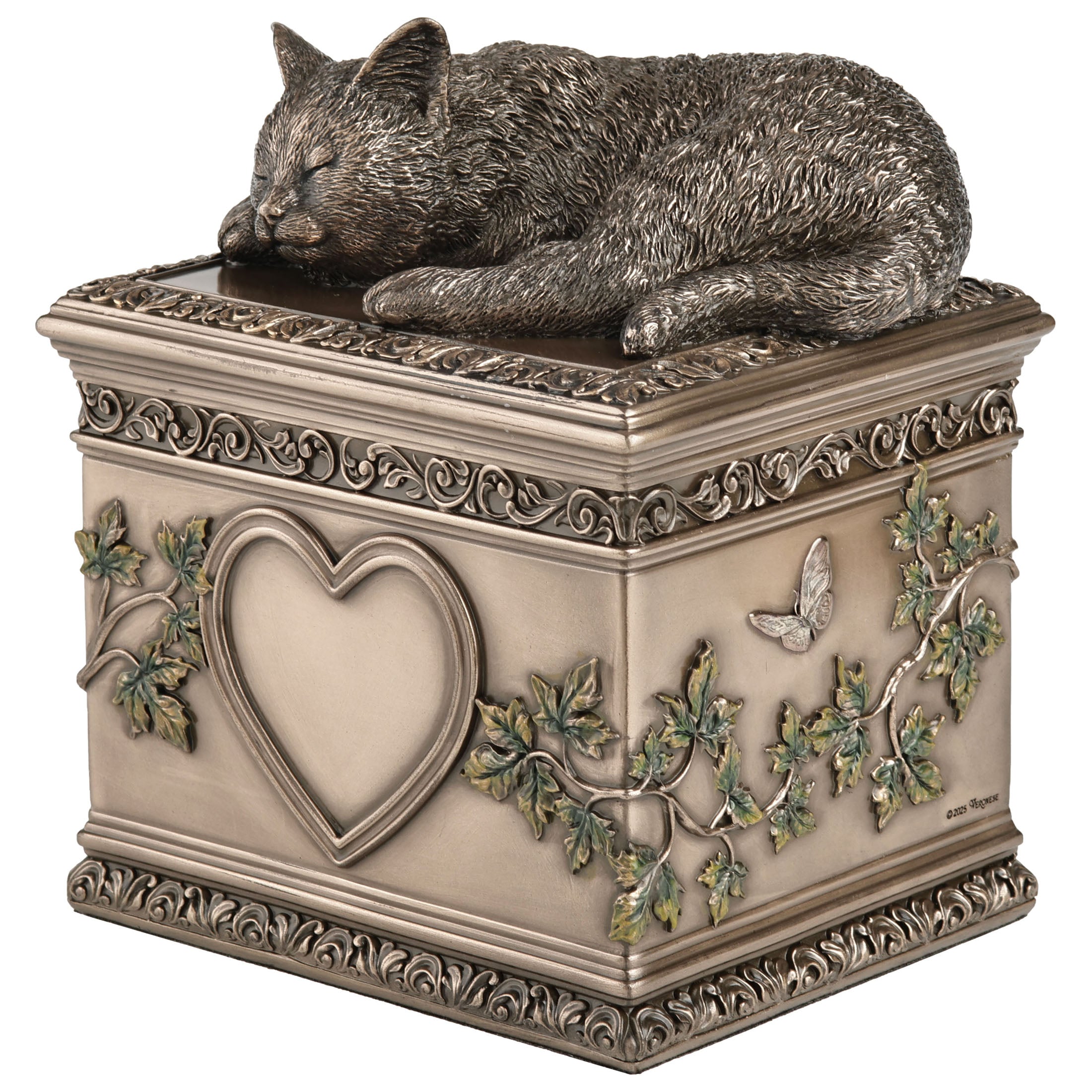 Sleeping Cat Memorial Urn With Heart Shaped Photo Frame (1200Ml)