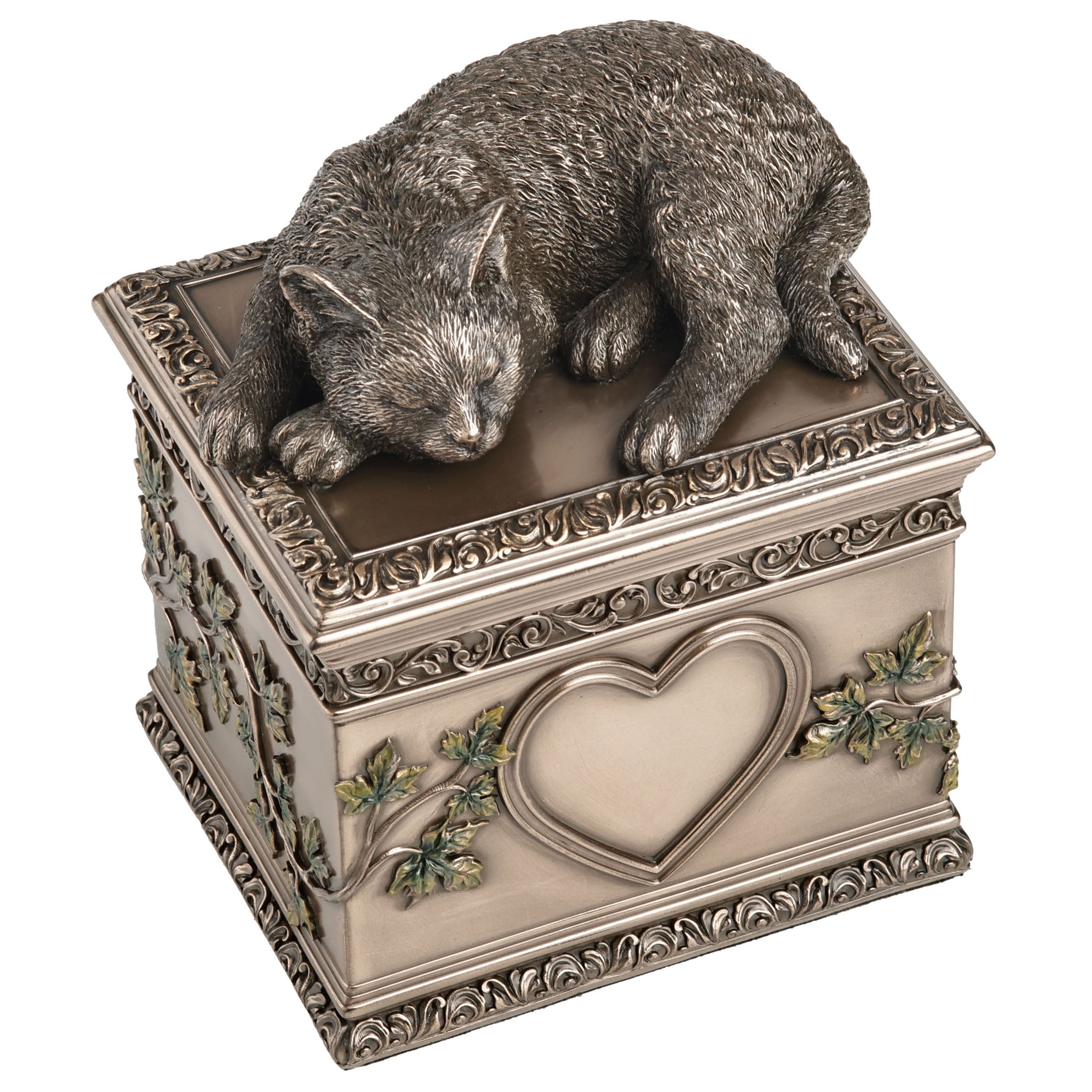 Sleeping Cat Memorial Urn With Heart Shaped Photo Frame (1200Ml)