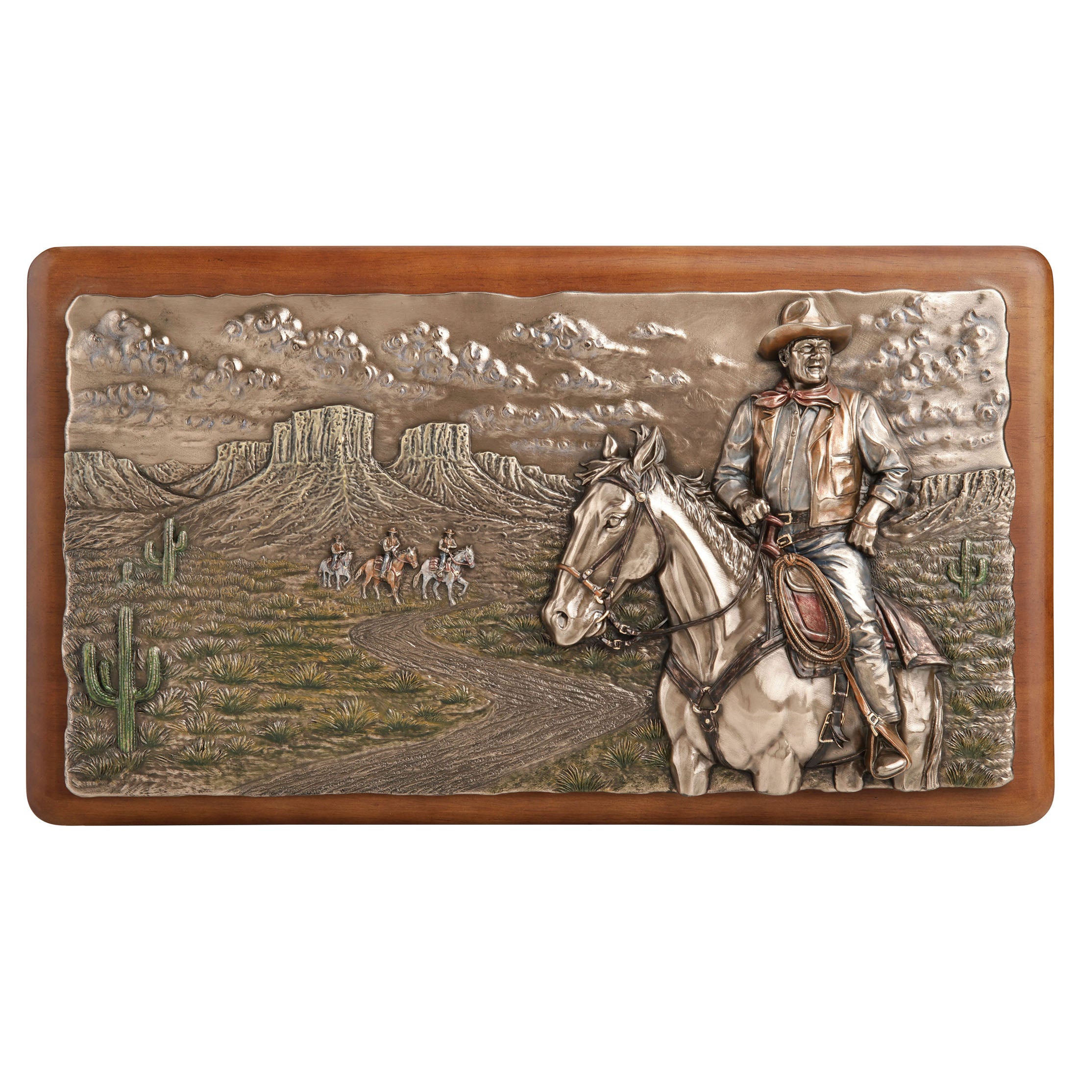 Frontier Cowboy On Horseback Wall Plaque With Wooden Board