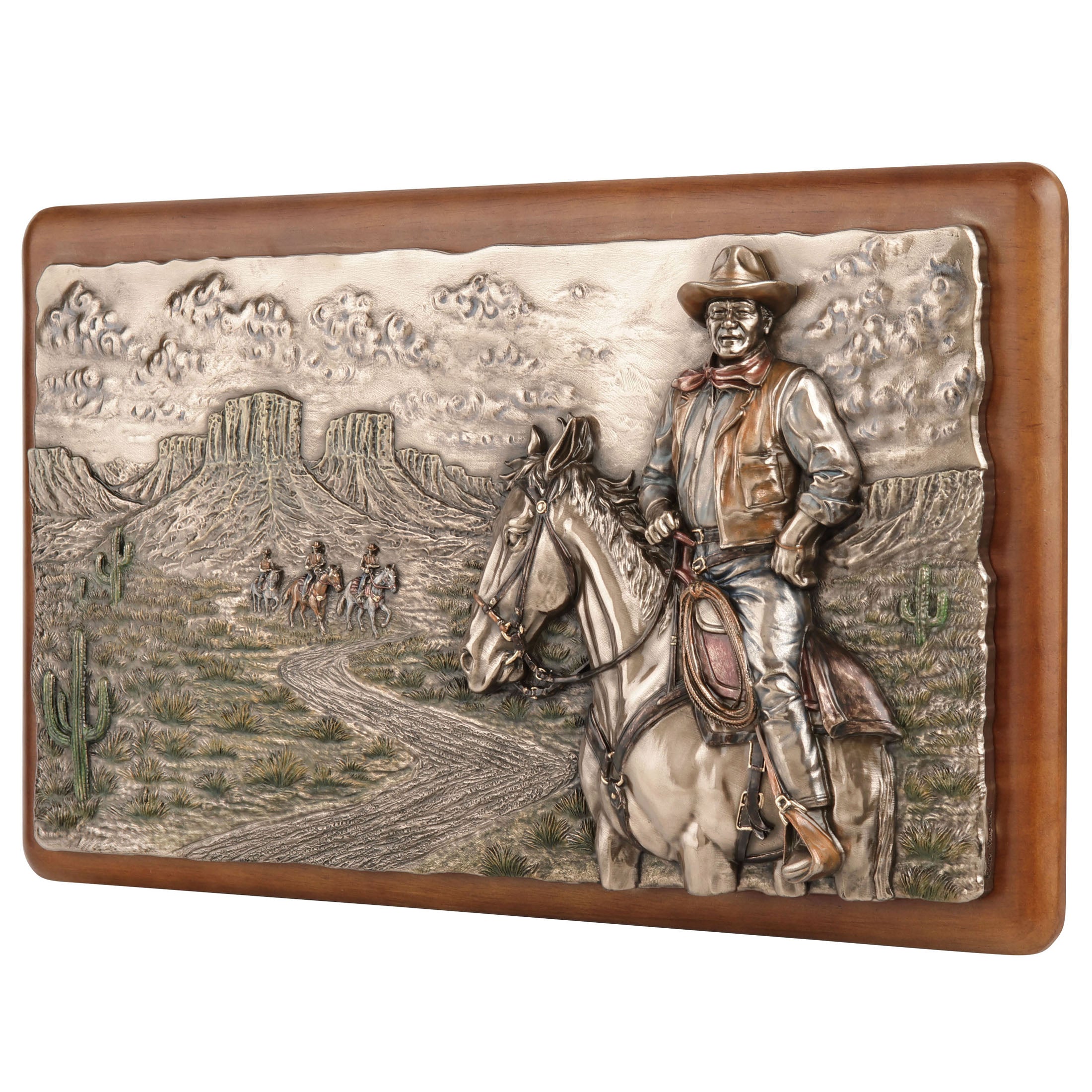 Frontier Cowboy On Horseback Wall Plaque With Wooden Board