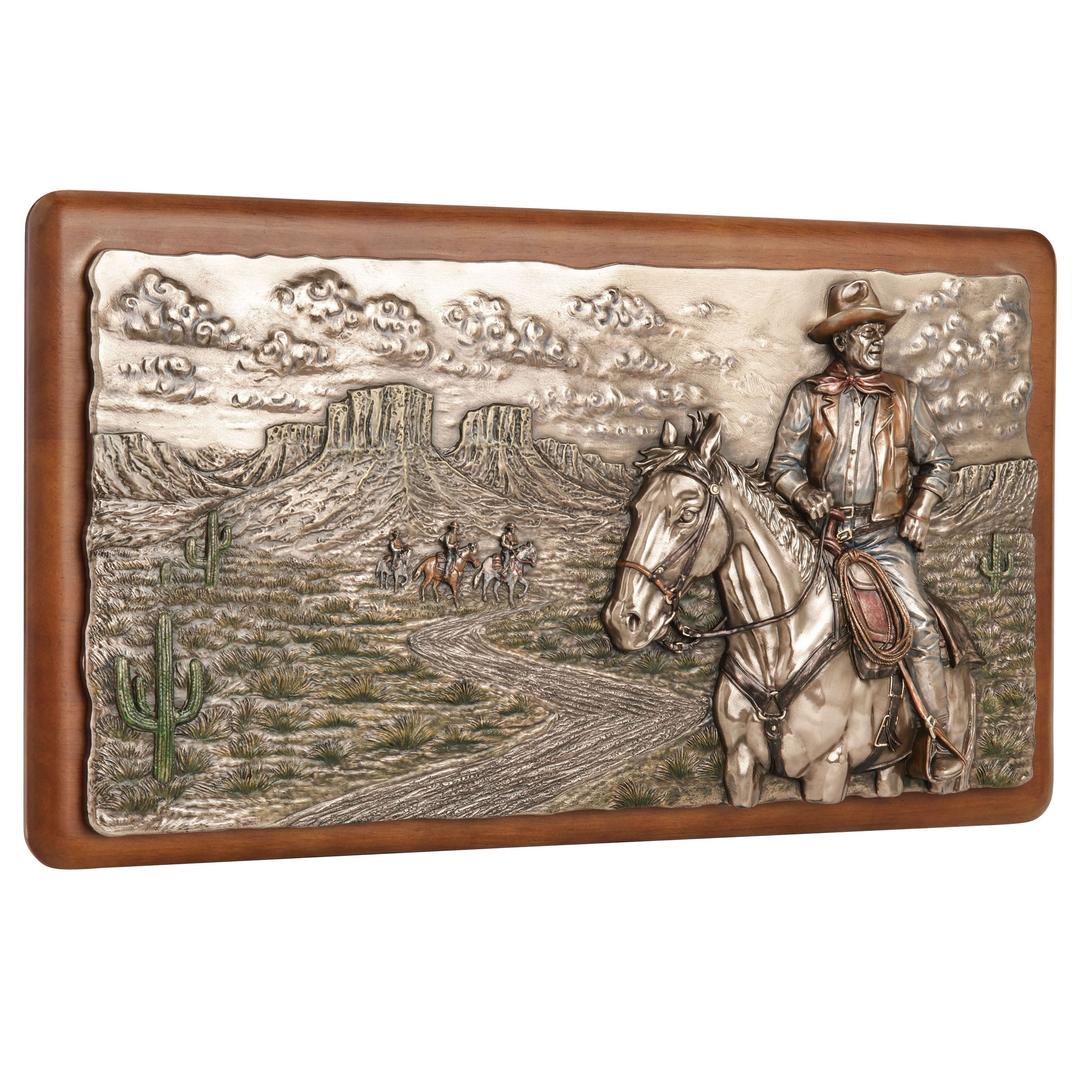 Frontier Cowboy On Horseback Wall Plaque With Wooden Board