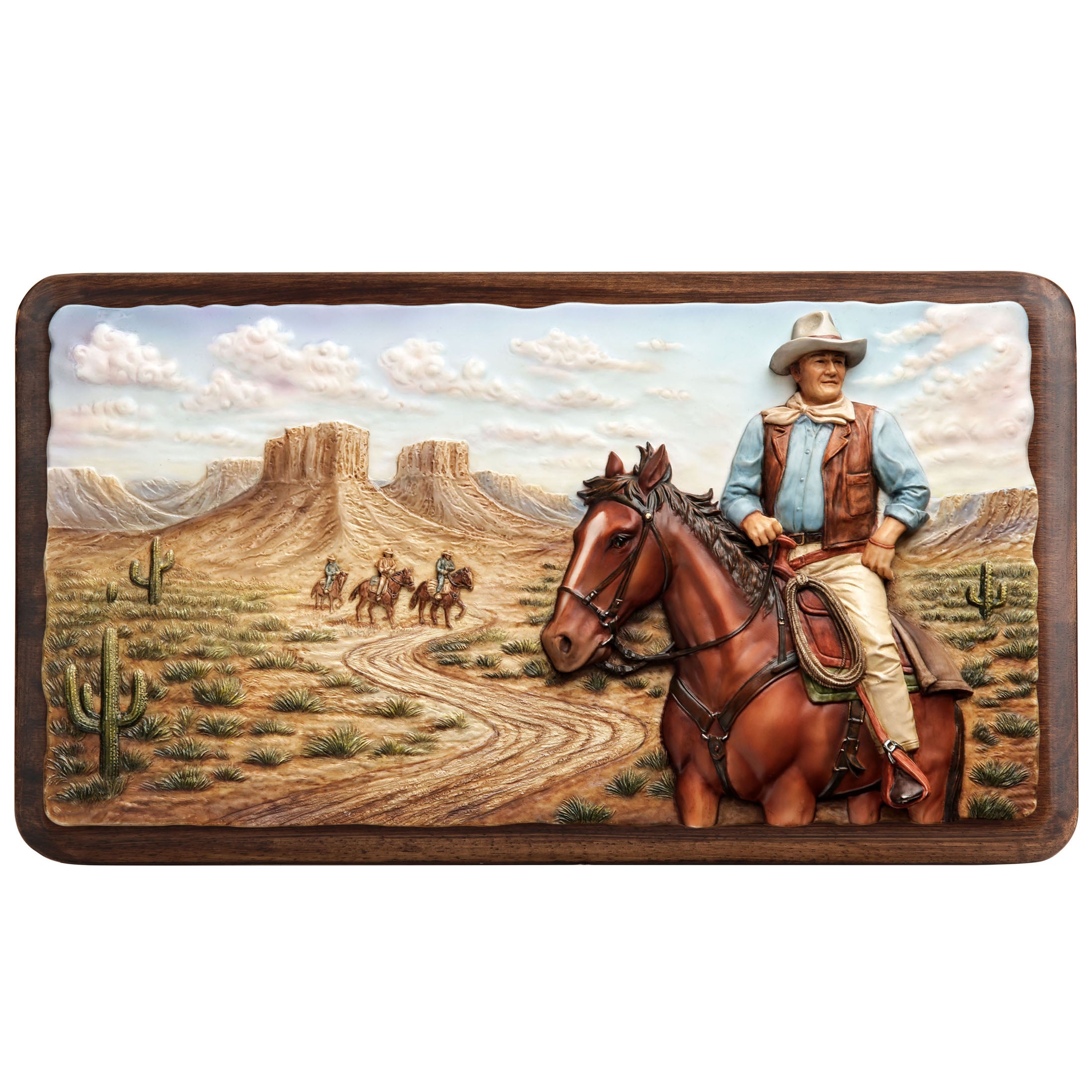 Frontier Cowboy On Horseback Wall Plaque With Wooden Board