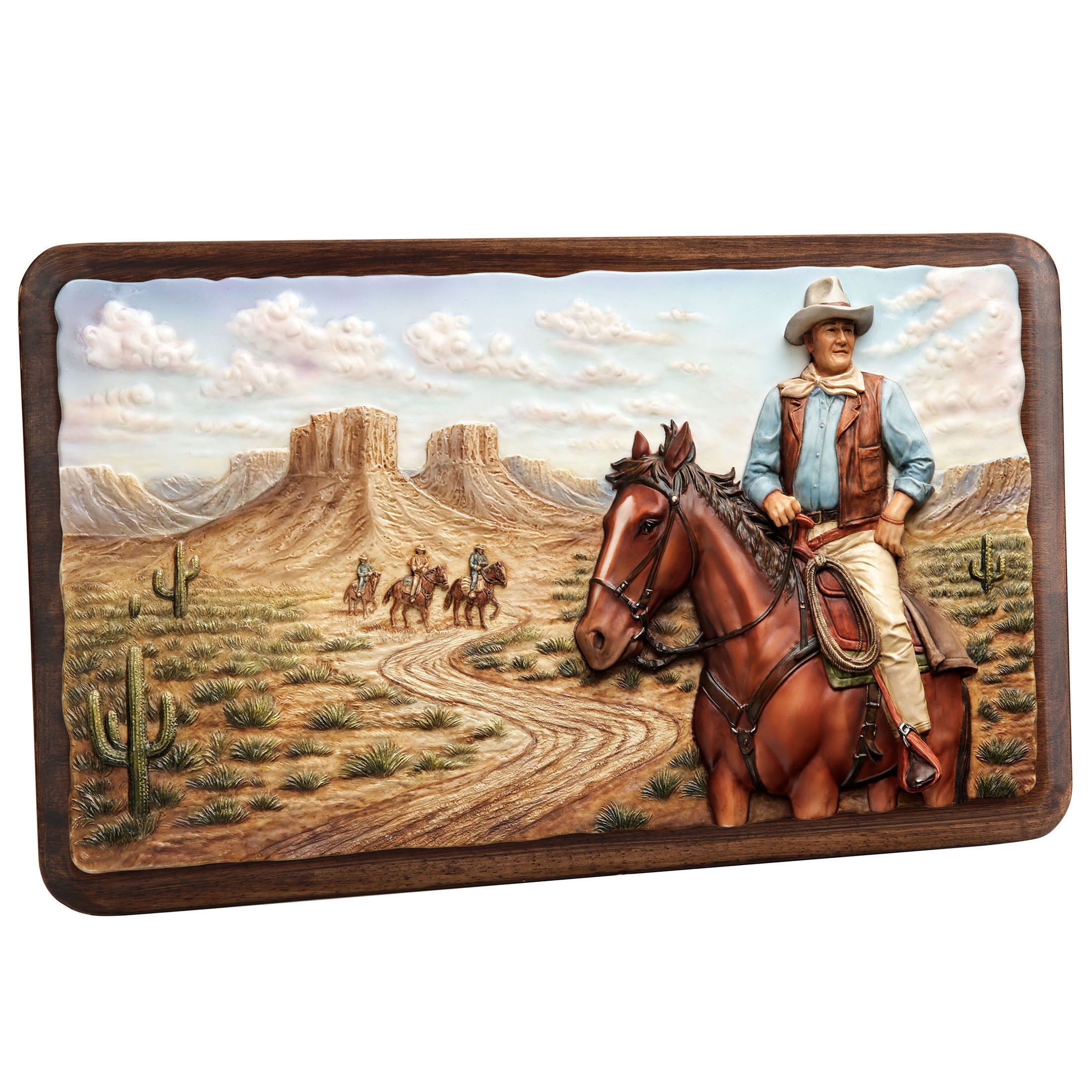Frontier Cowboy On Horseback Wall Plaque With Wooden Board