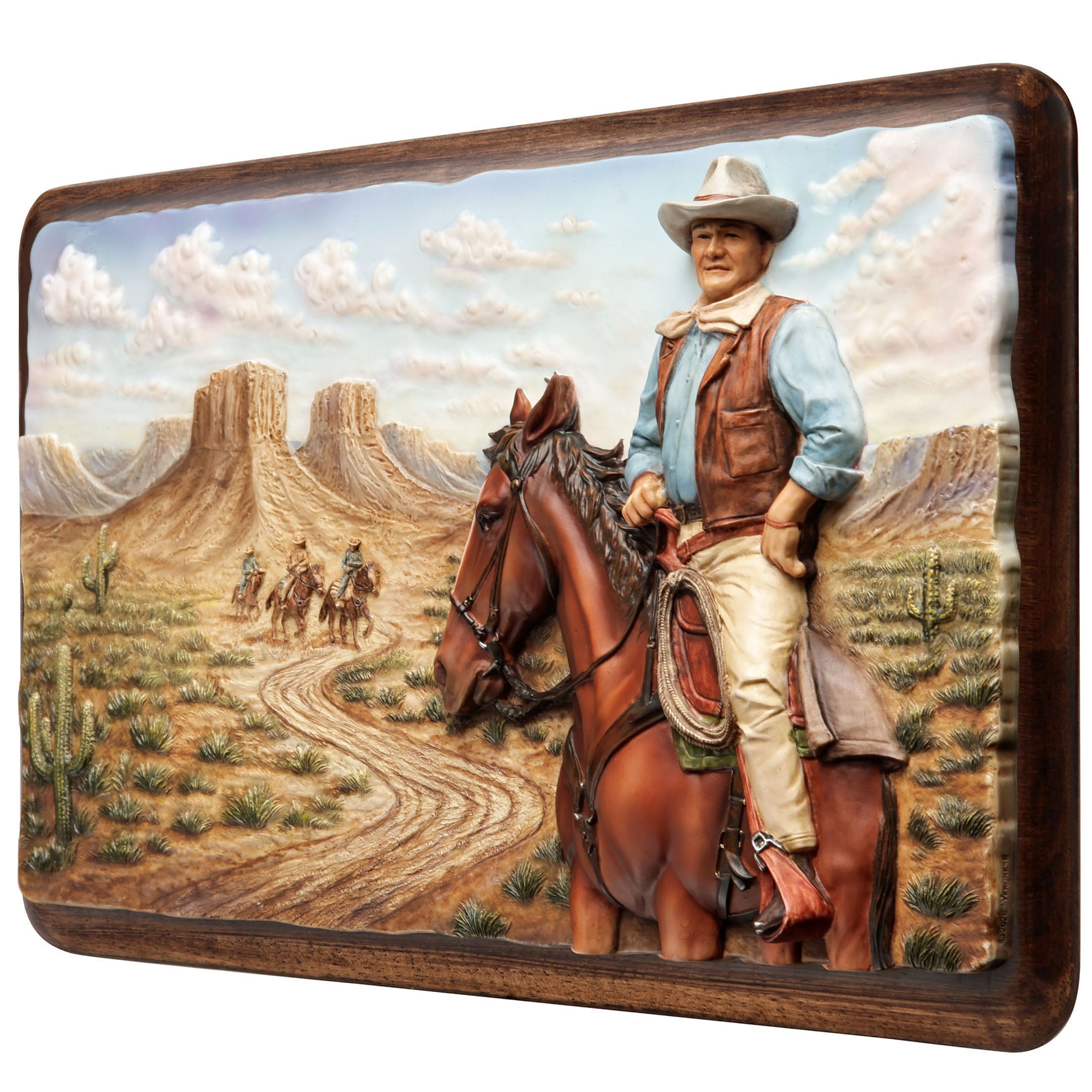 Frontier Cowboy On Horseback Wall Plaque With Wooden Board