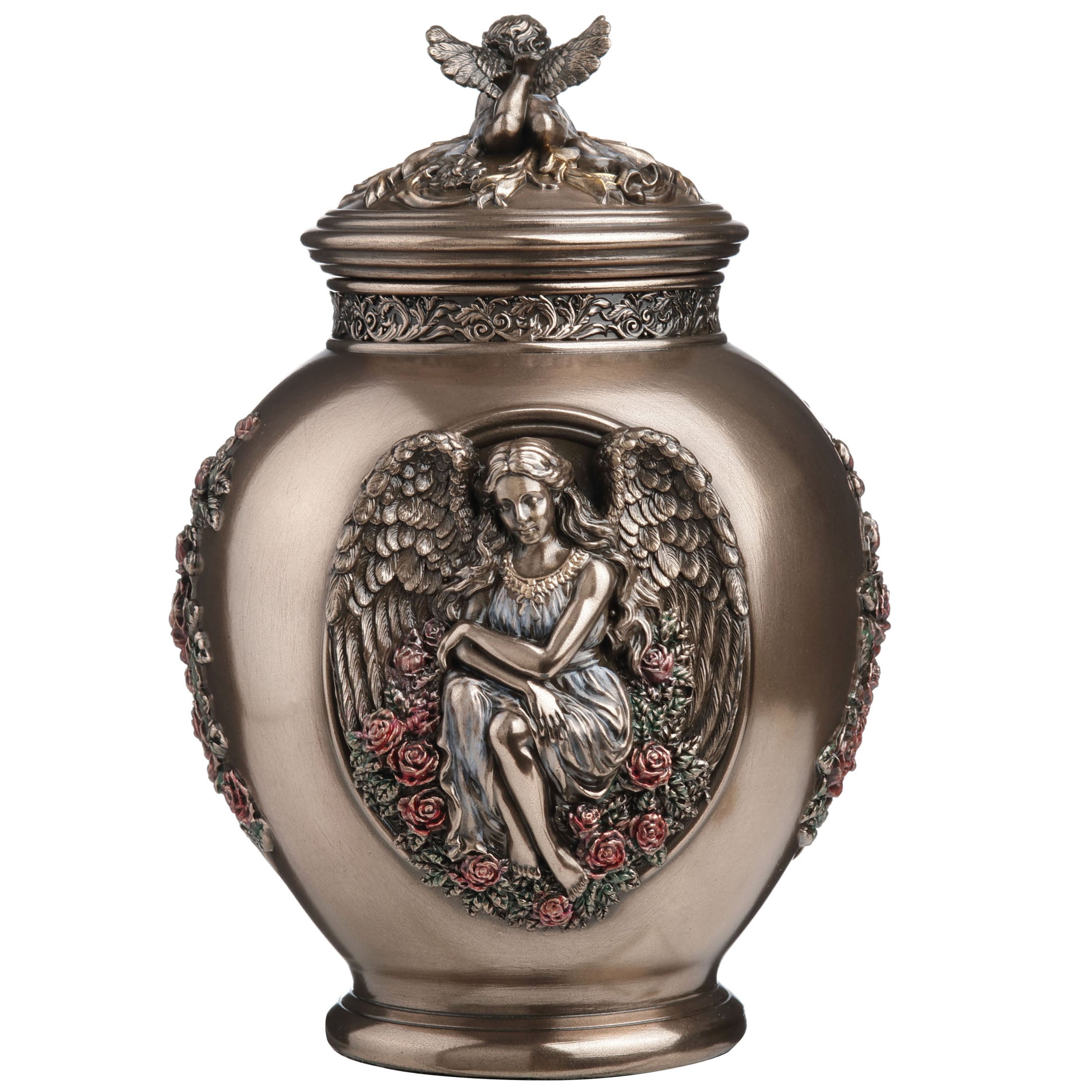 Rose Garden Guardian Angel Ceremonial Urn With Cherub Lid (450 ml)