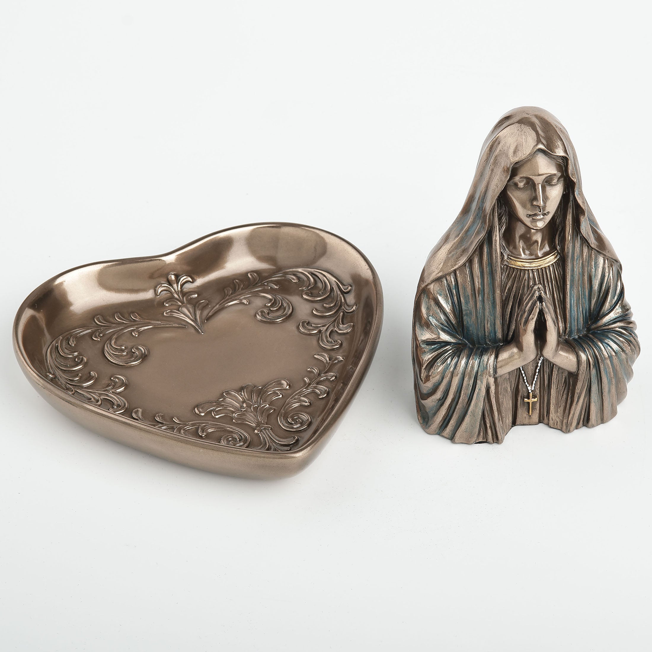 Virgin Mary Bust Immaculate Heart Shaped Tray Desktop Organizer