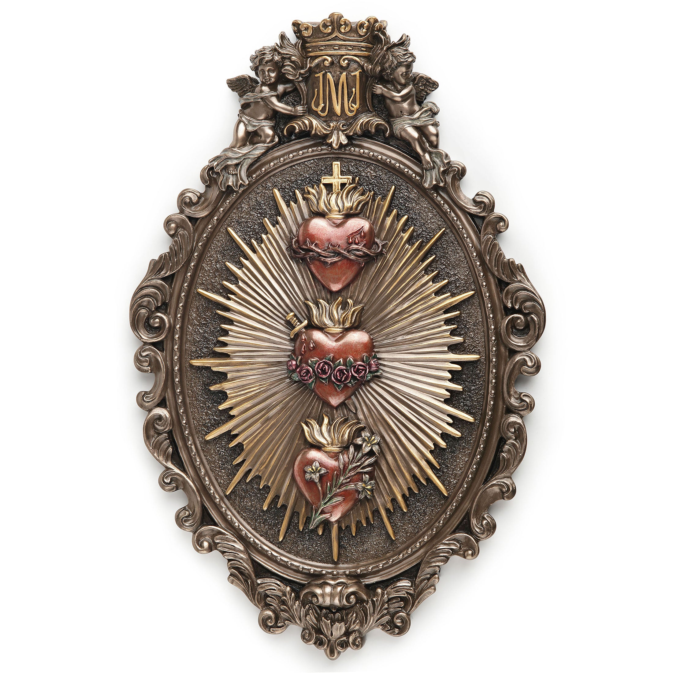 Holy Family Three Sacred Hearts Oval Shaped Wall Plaque