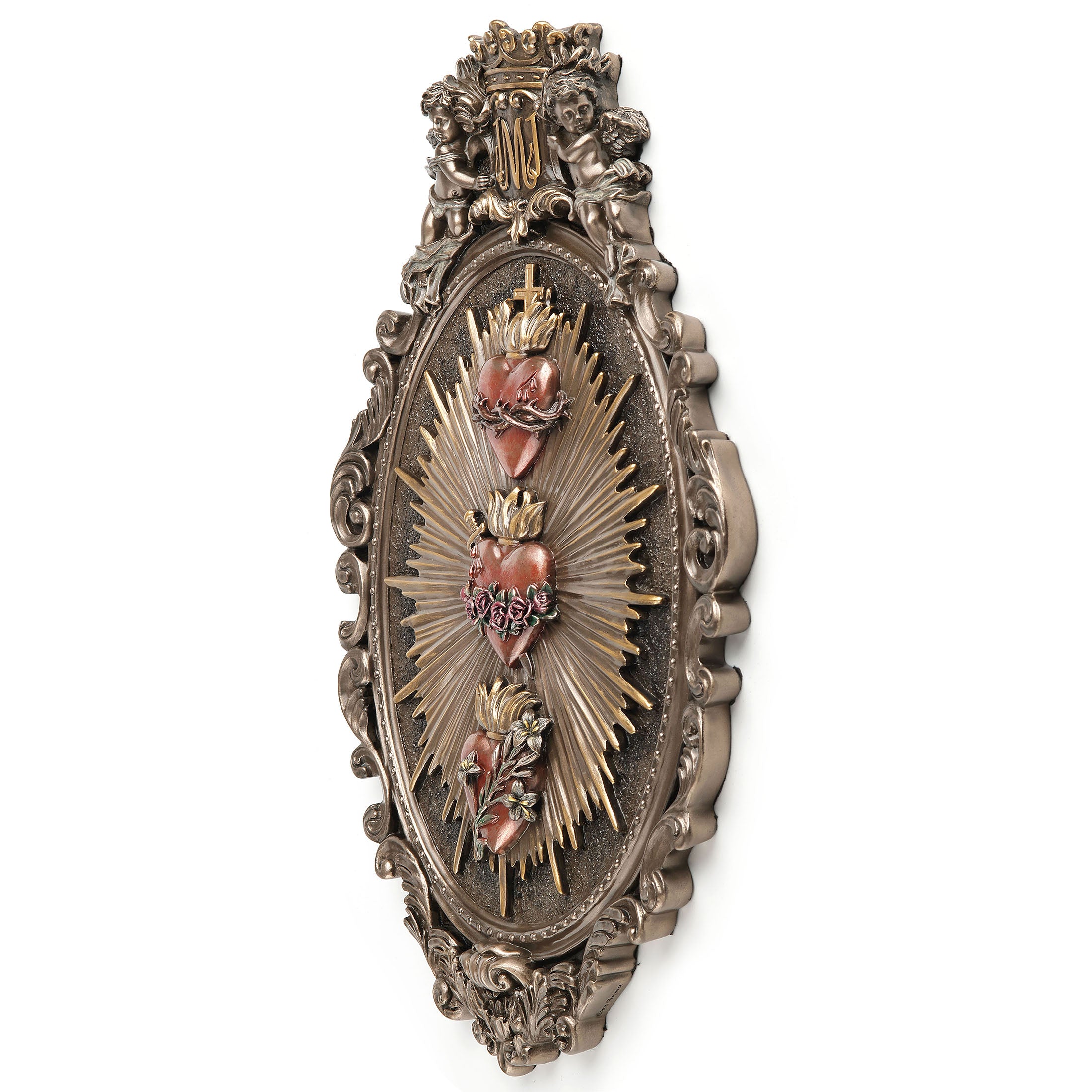 Holy Family Three Sacred Hearts Oval Shaped Wall Plaque