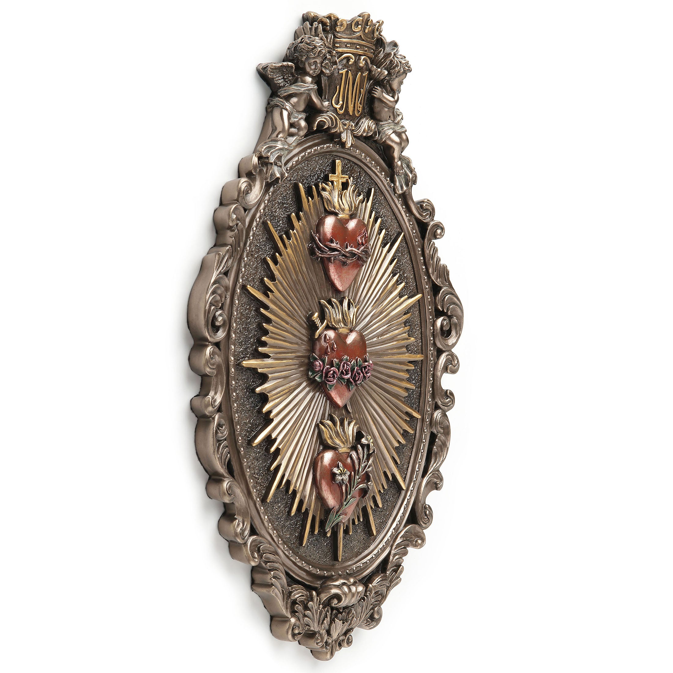 Holy Family Three Sacred Hearts Oval Shaped Wall Plaque