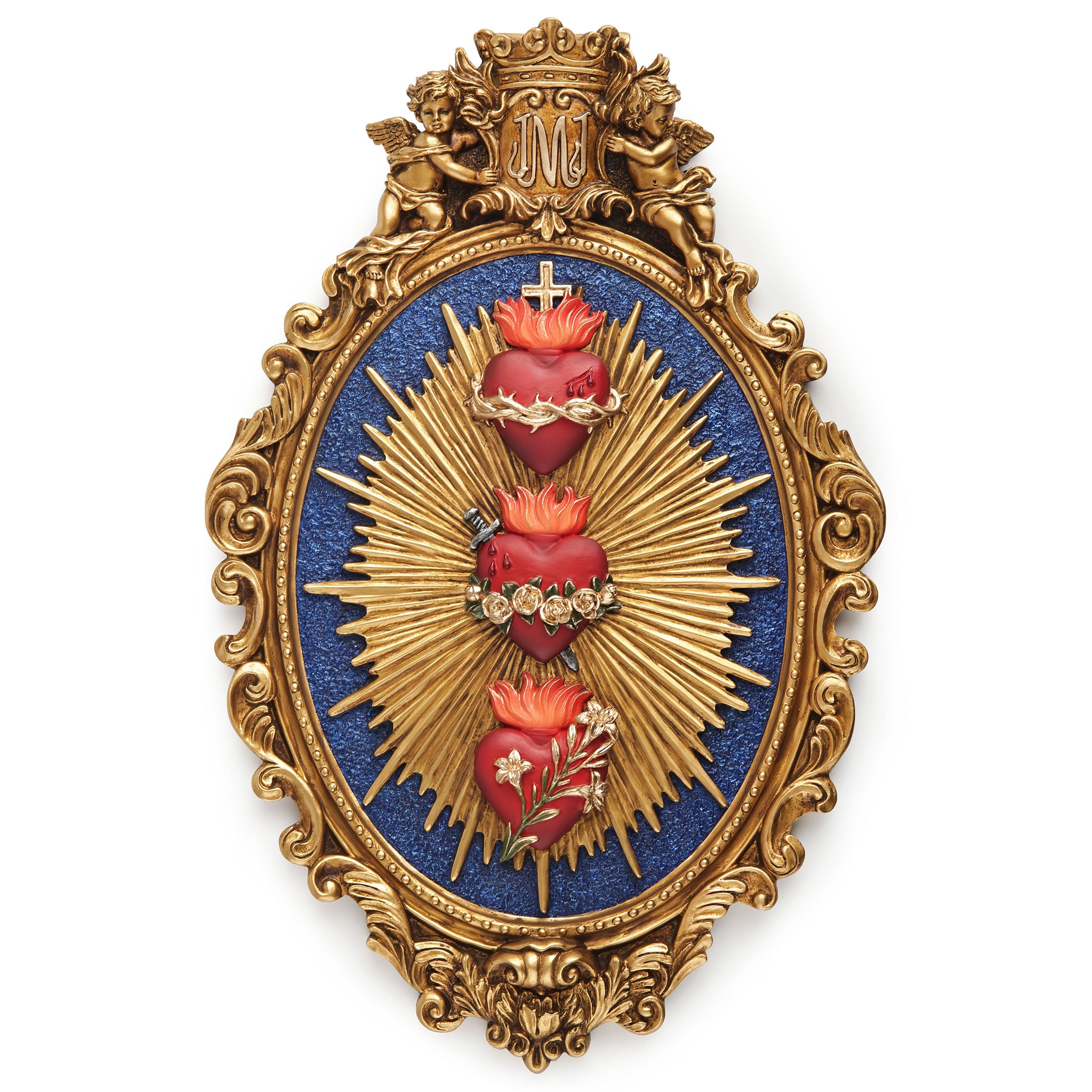 Holy Family Three Sacred Hearts Oval Shaped Wall Plaque