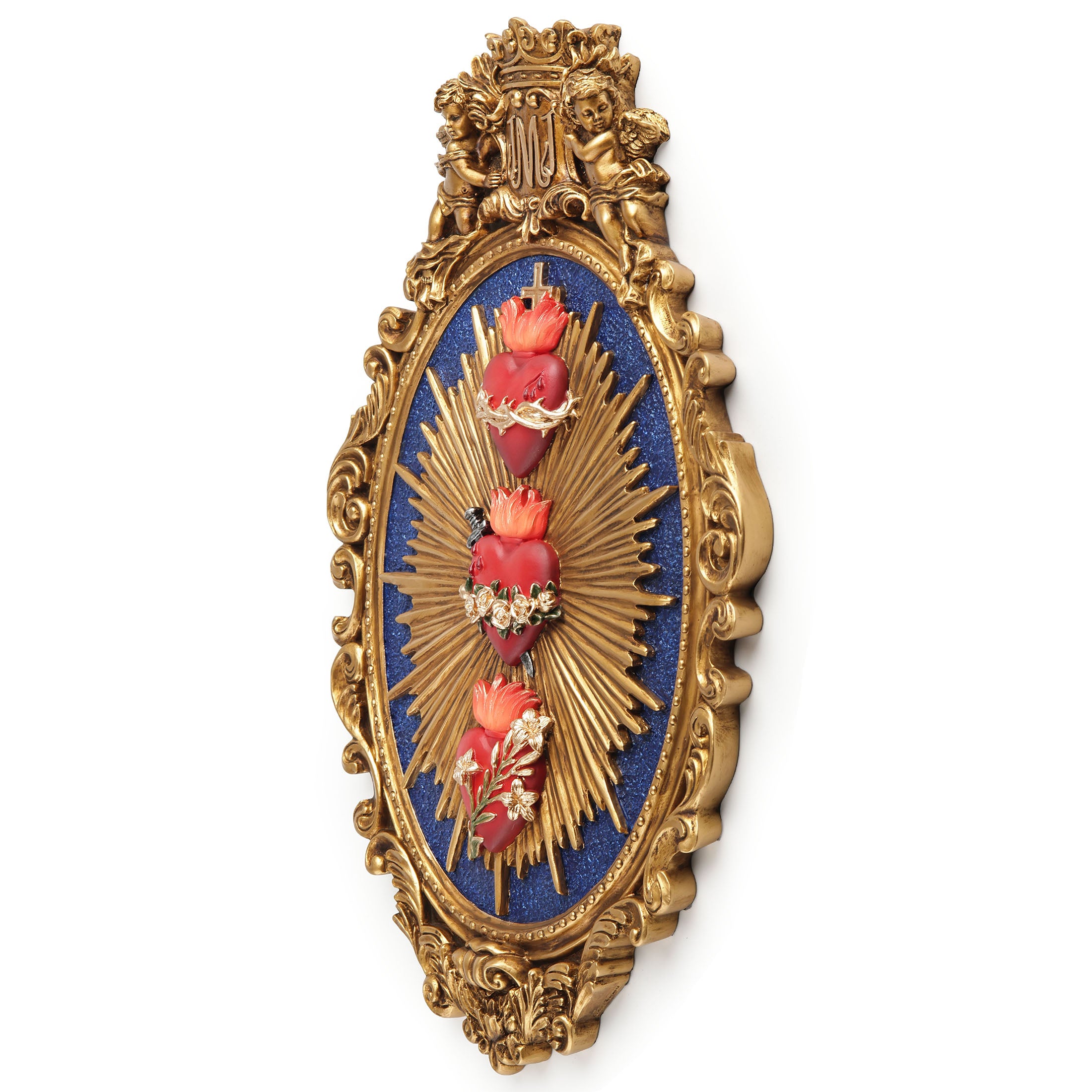 Holy Family Three Sacred Hearts Oval Shaped Wall Plaque