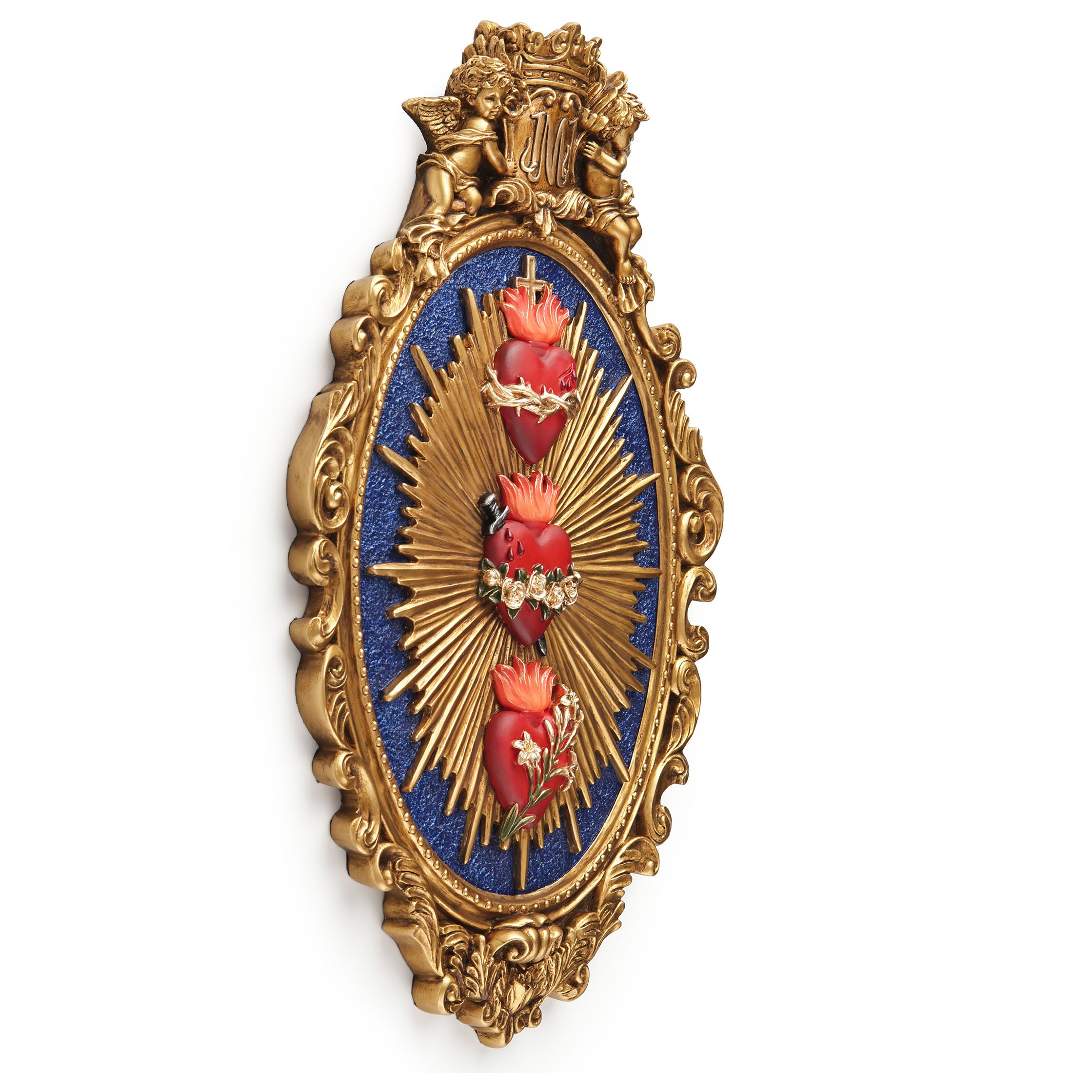 Holy Family Three Sacred Hearts Oval Shaped Wall Plaque