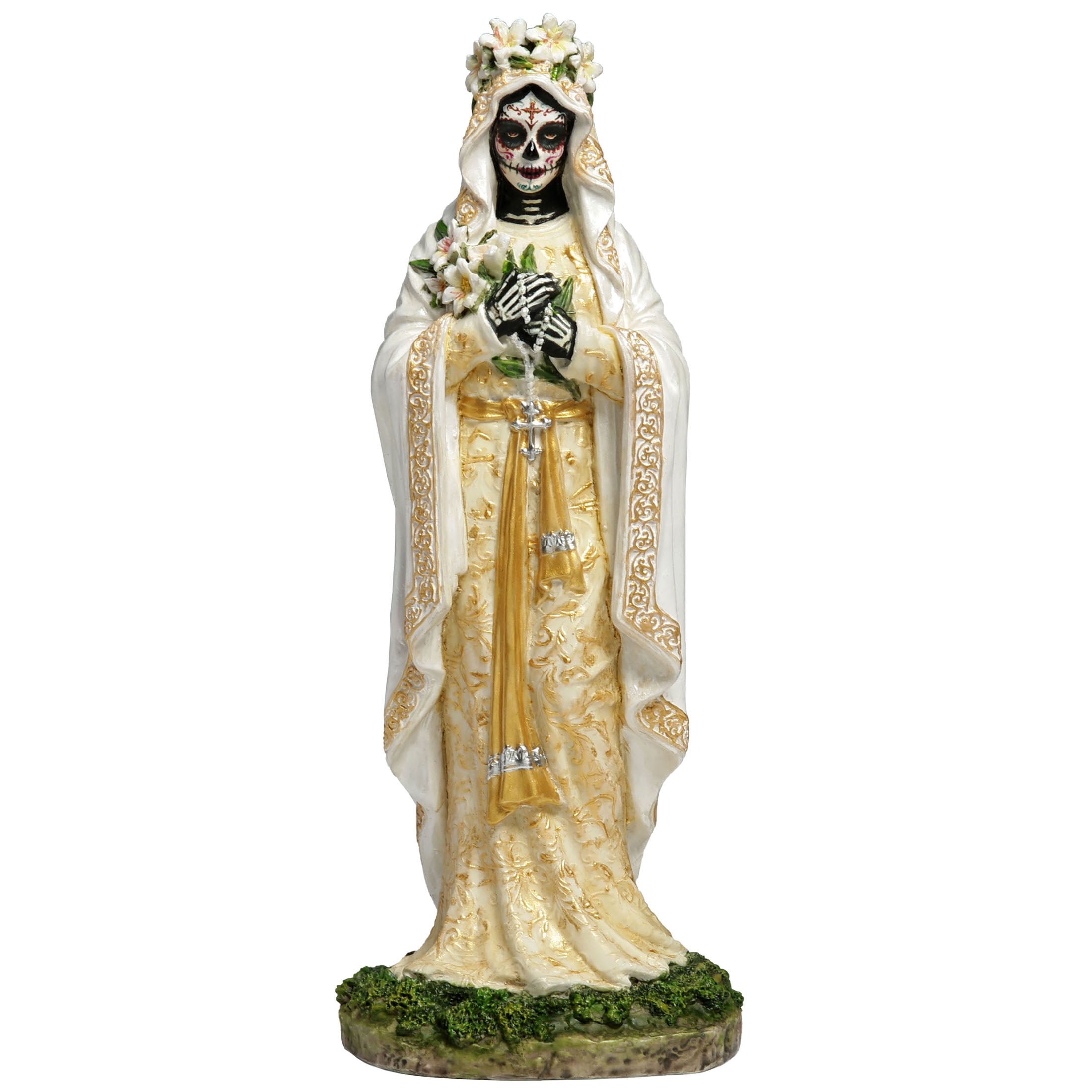 Day Of The Dead Virgin Mary White Gold Robe