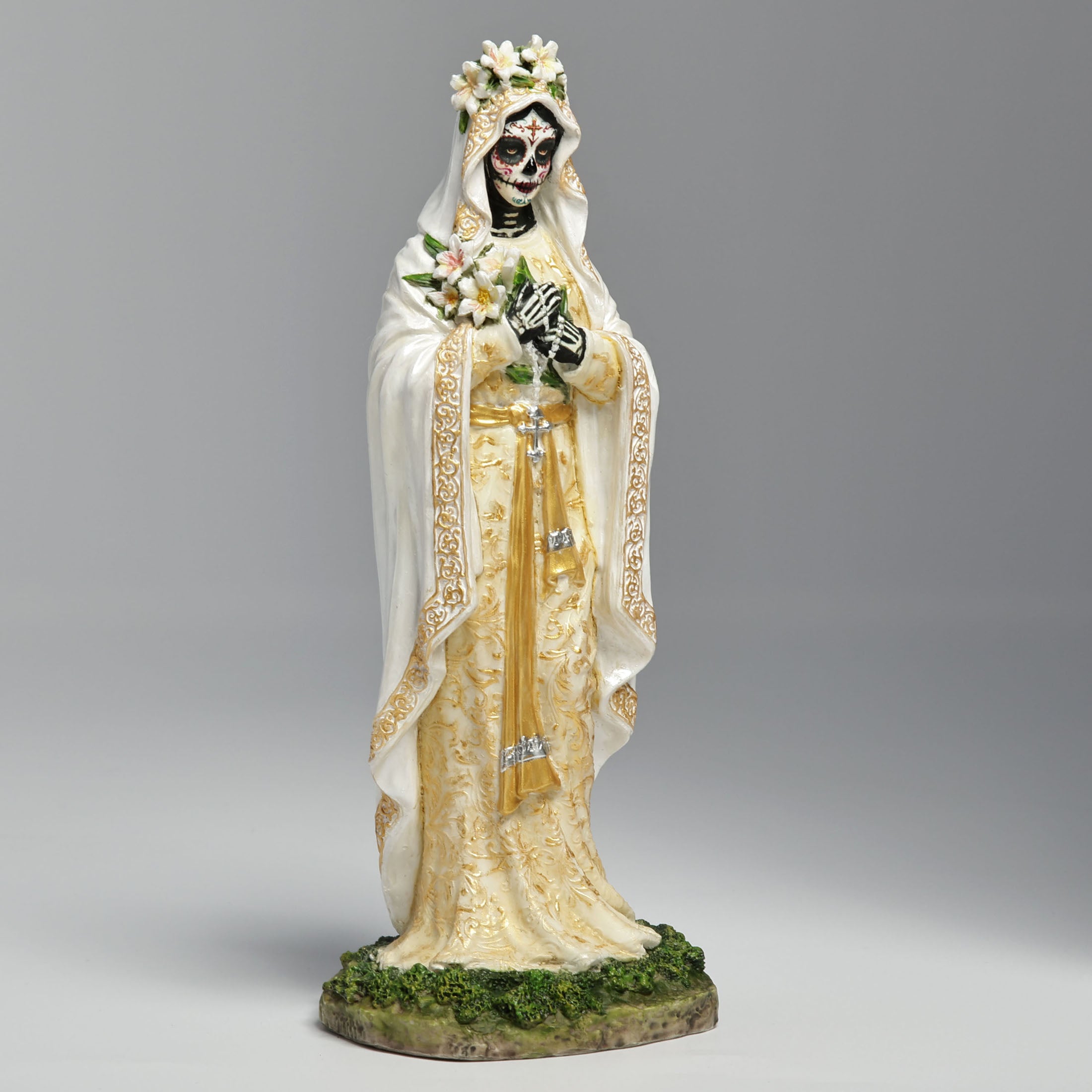 Day Of The Dead Virgin Mary White Gold Robe
