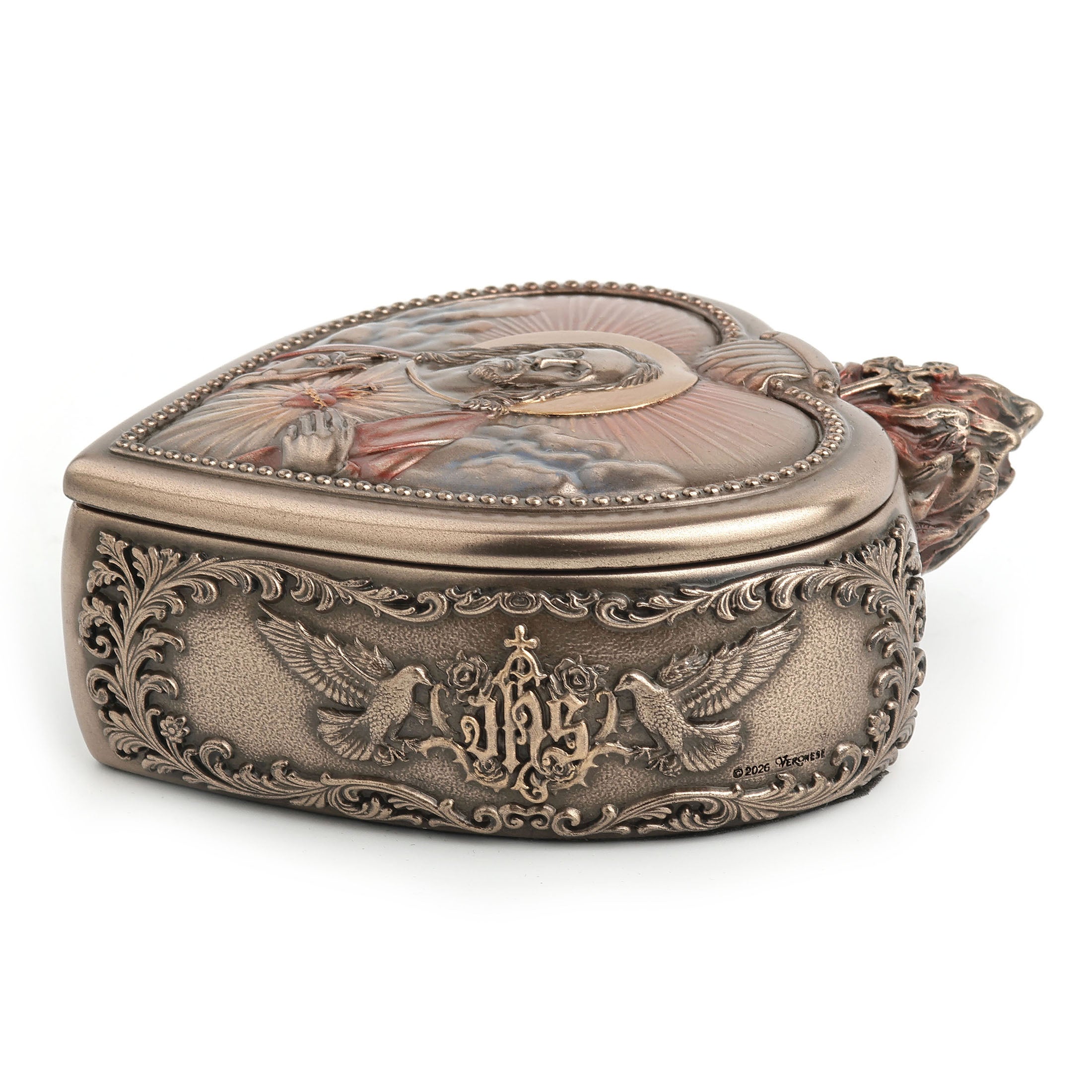 Sacred Heart Of Jesus Portrait Heart Shaped Trinket Box