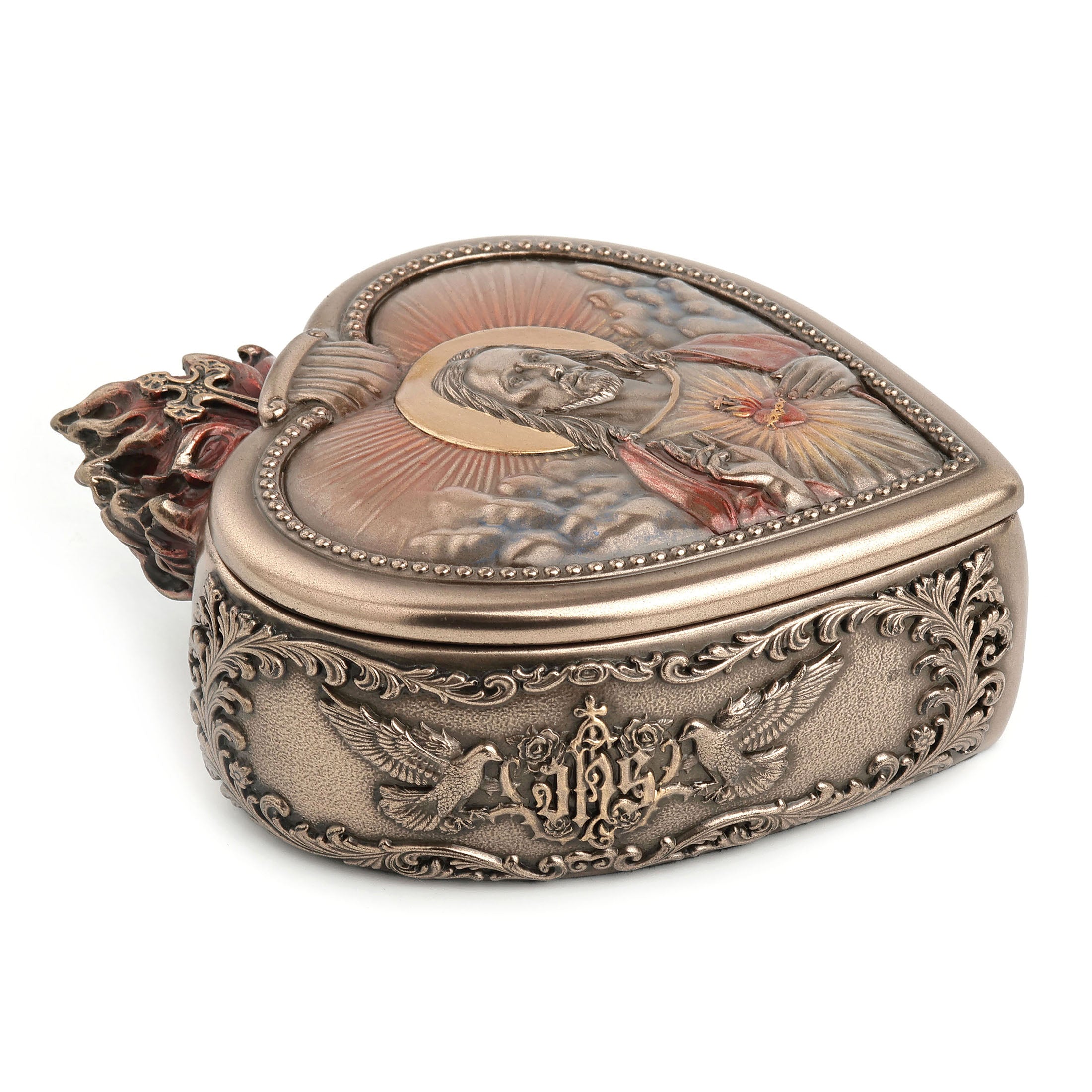 Sacred Heart Of Jesus Portrait Heart Shaped Trinket Box