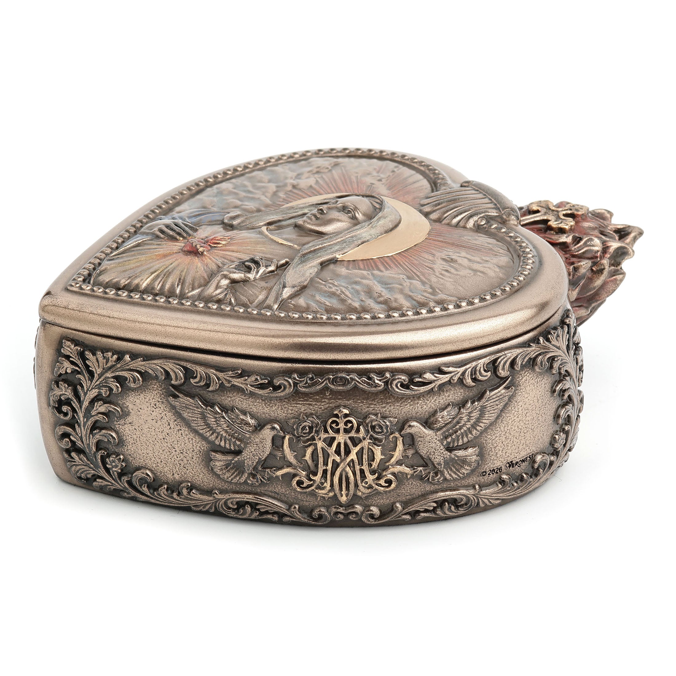 Immaculate Heart Of Mary Portrait Heart Shaped Trinket Box