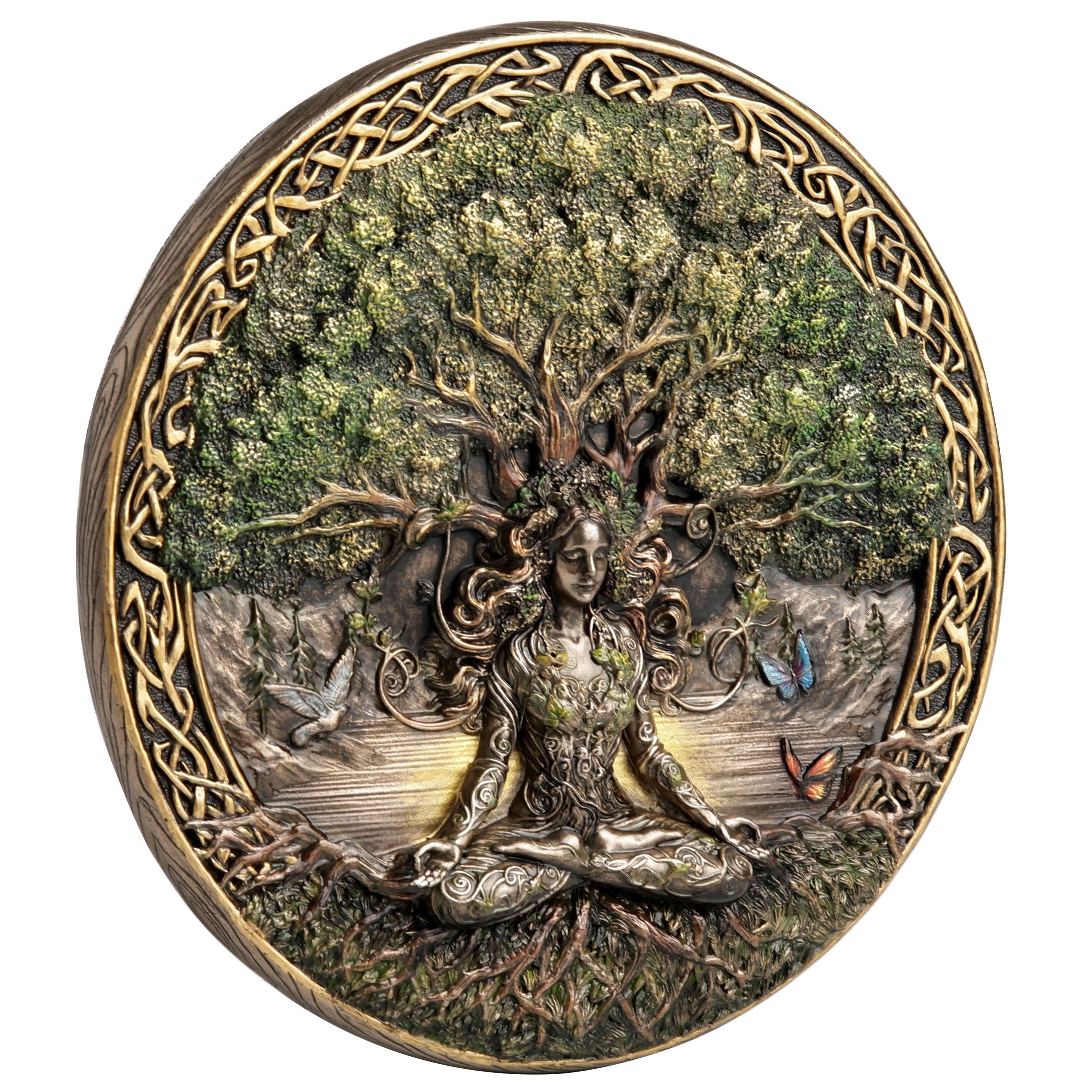 Goddess Meditating Under Tree Of Life Round Wall Plaque