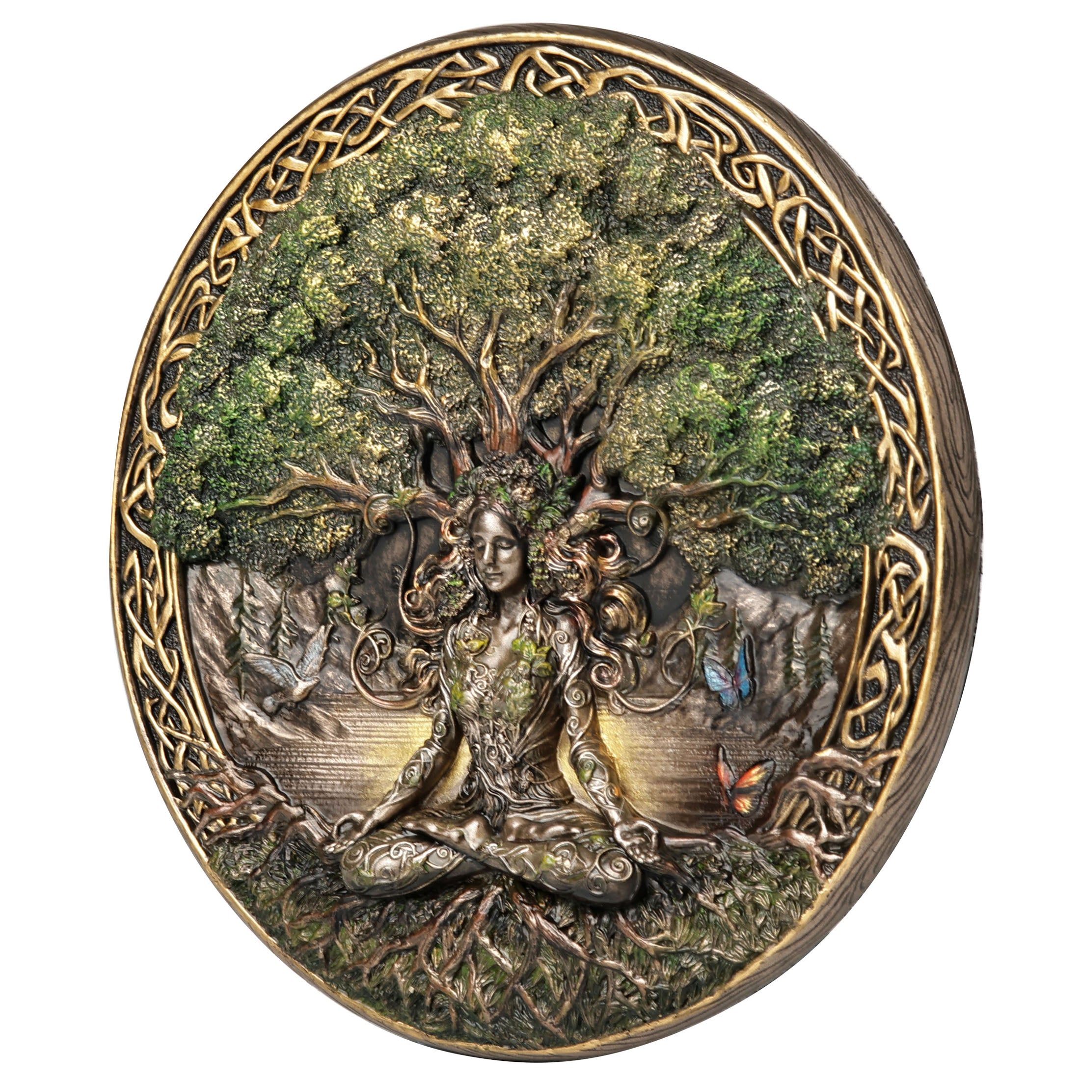 Goddess Meditating Under Tree Of Life Round Wall Plaque