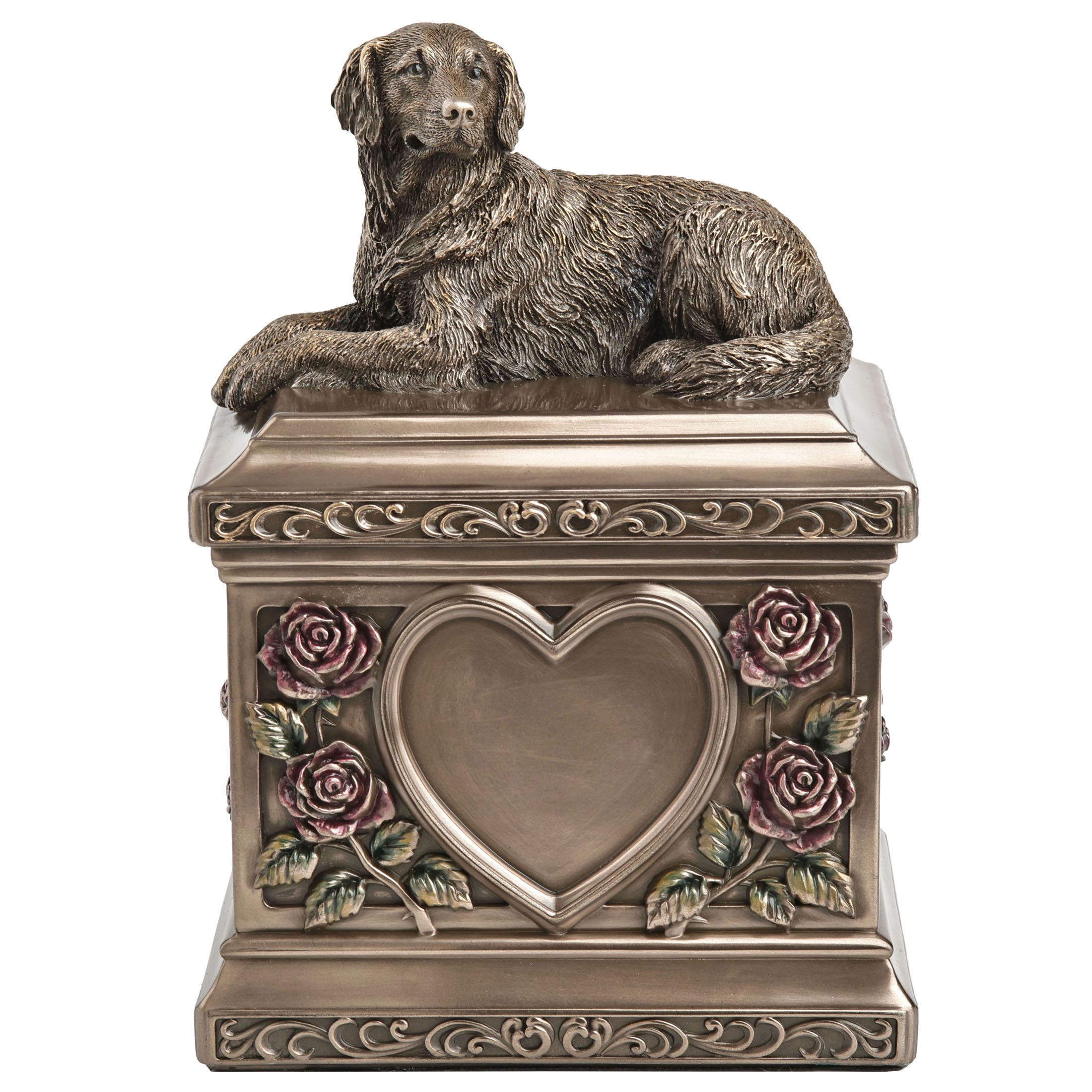 Lying Golden Retriever Dog Pet Memorial Rectangular Urn Rose Relief (1200 ml)